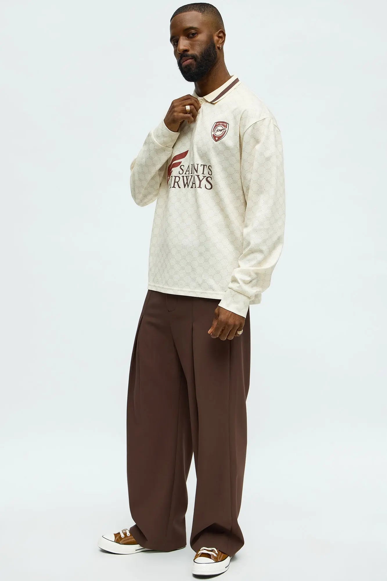Saints Airways Long Sleeve Jersey Polo - Ivory
