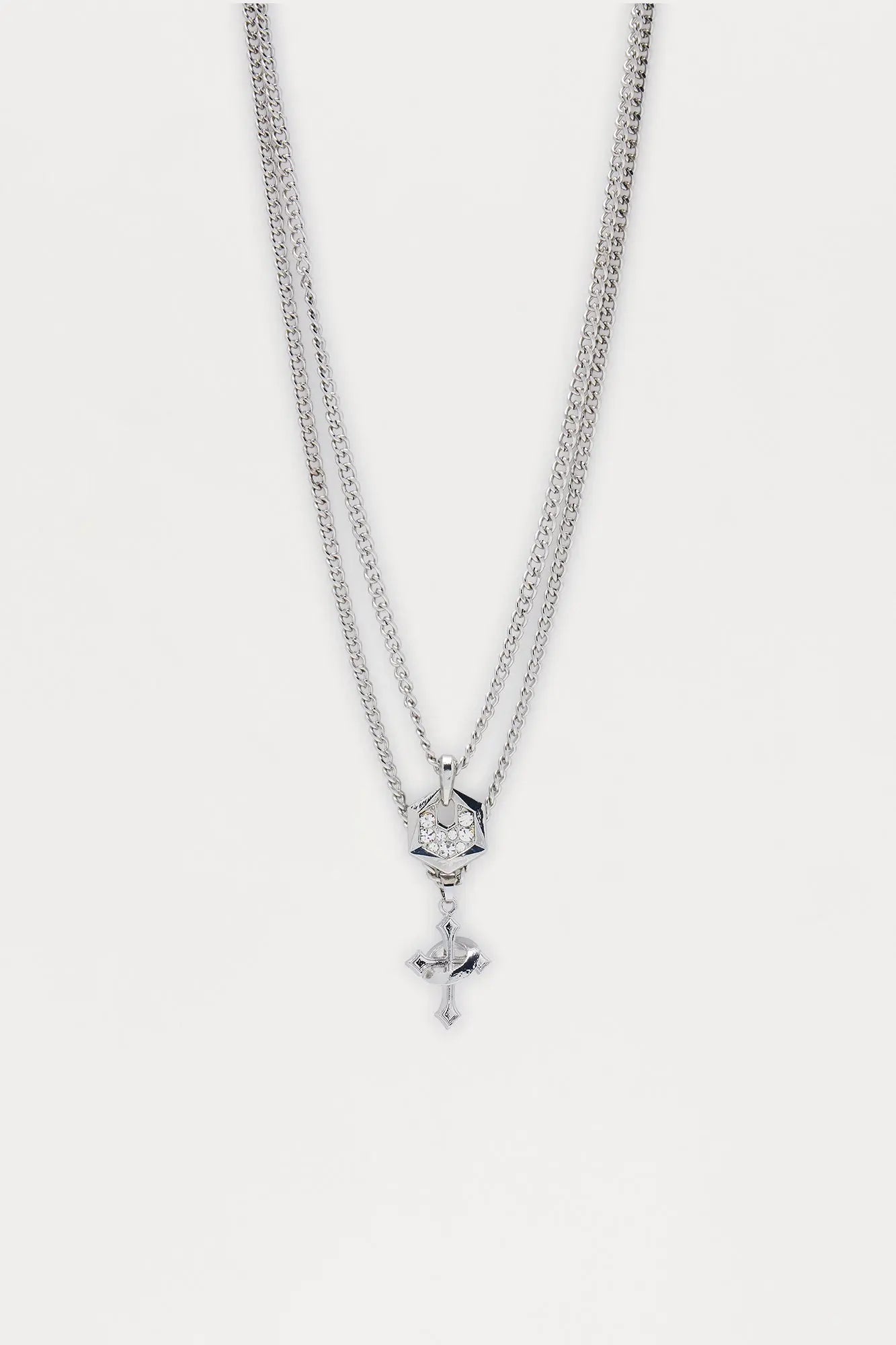 Cross Amulet Necklace Set - Silver