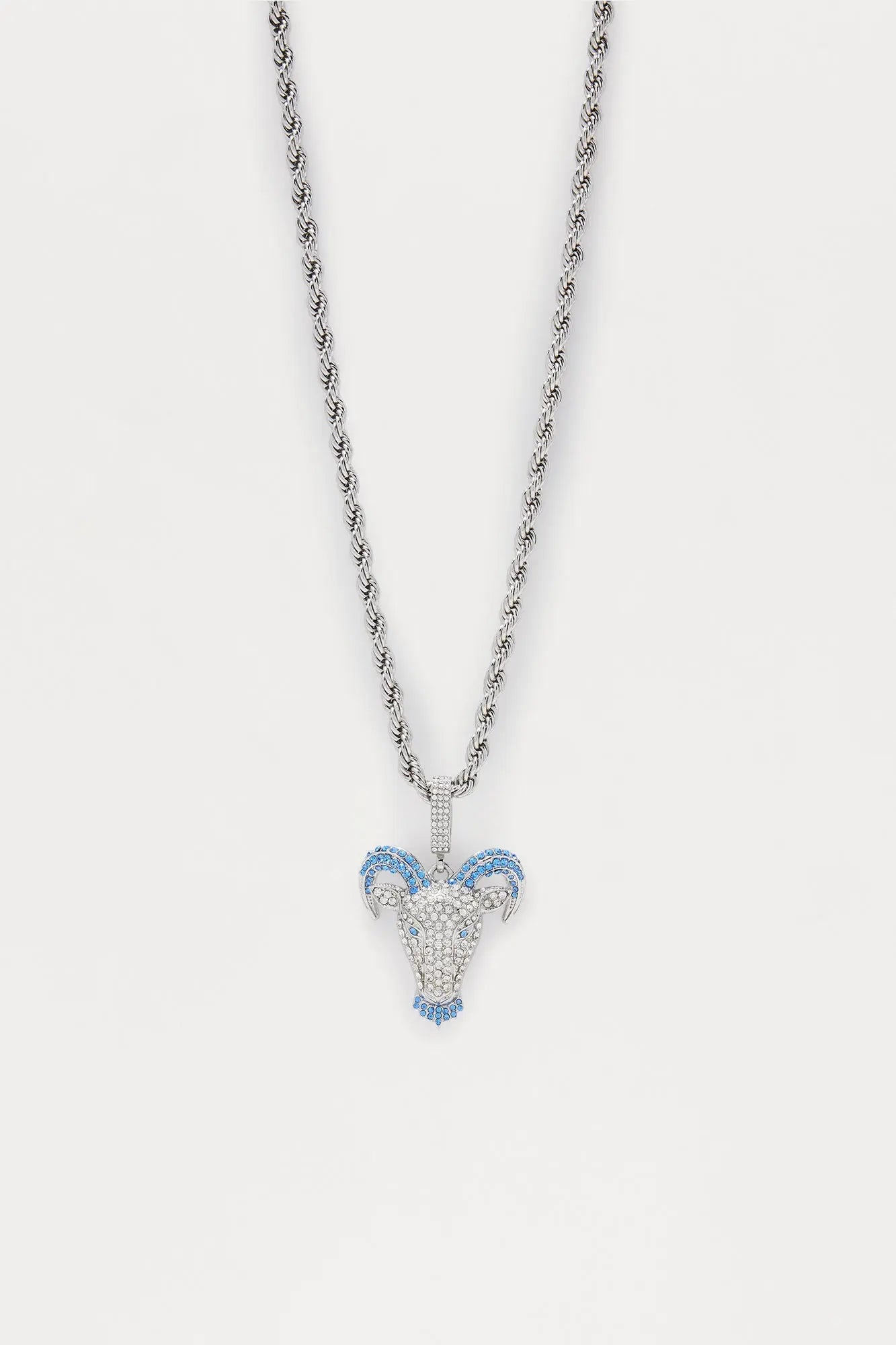 Iced Goat Two Tone Pendant Necklace - Silver