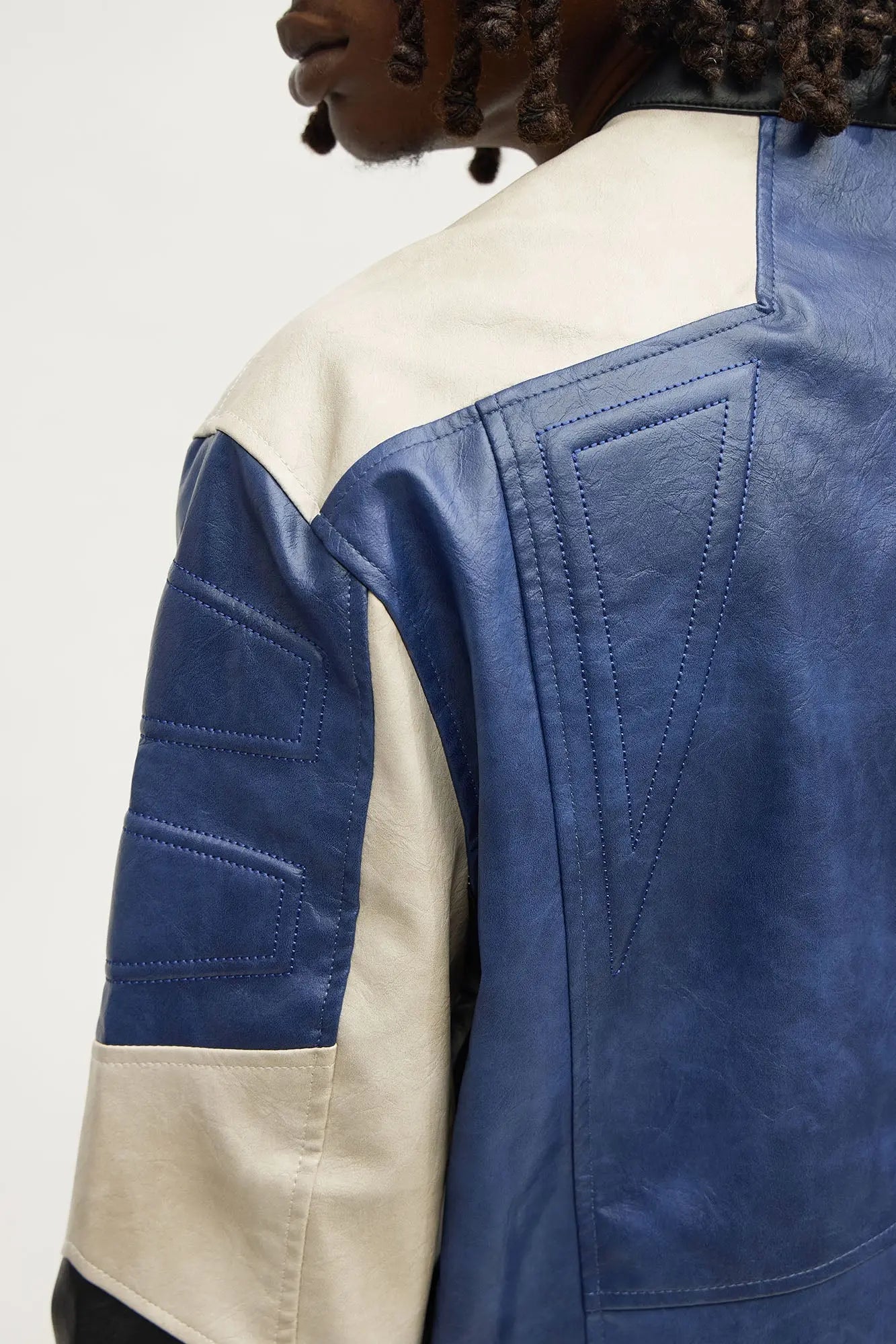 Ignition Paneled Faux Leather Moto Jacket - Blue/combo