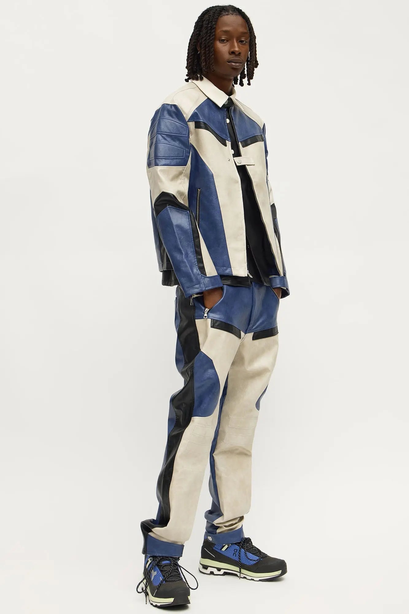 Slim Ignition Paneled Faux Leather Moto Pant - Blue/combo