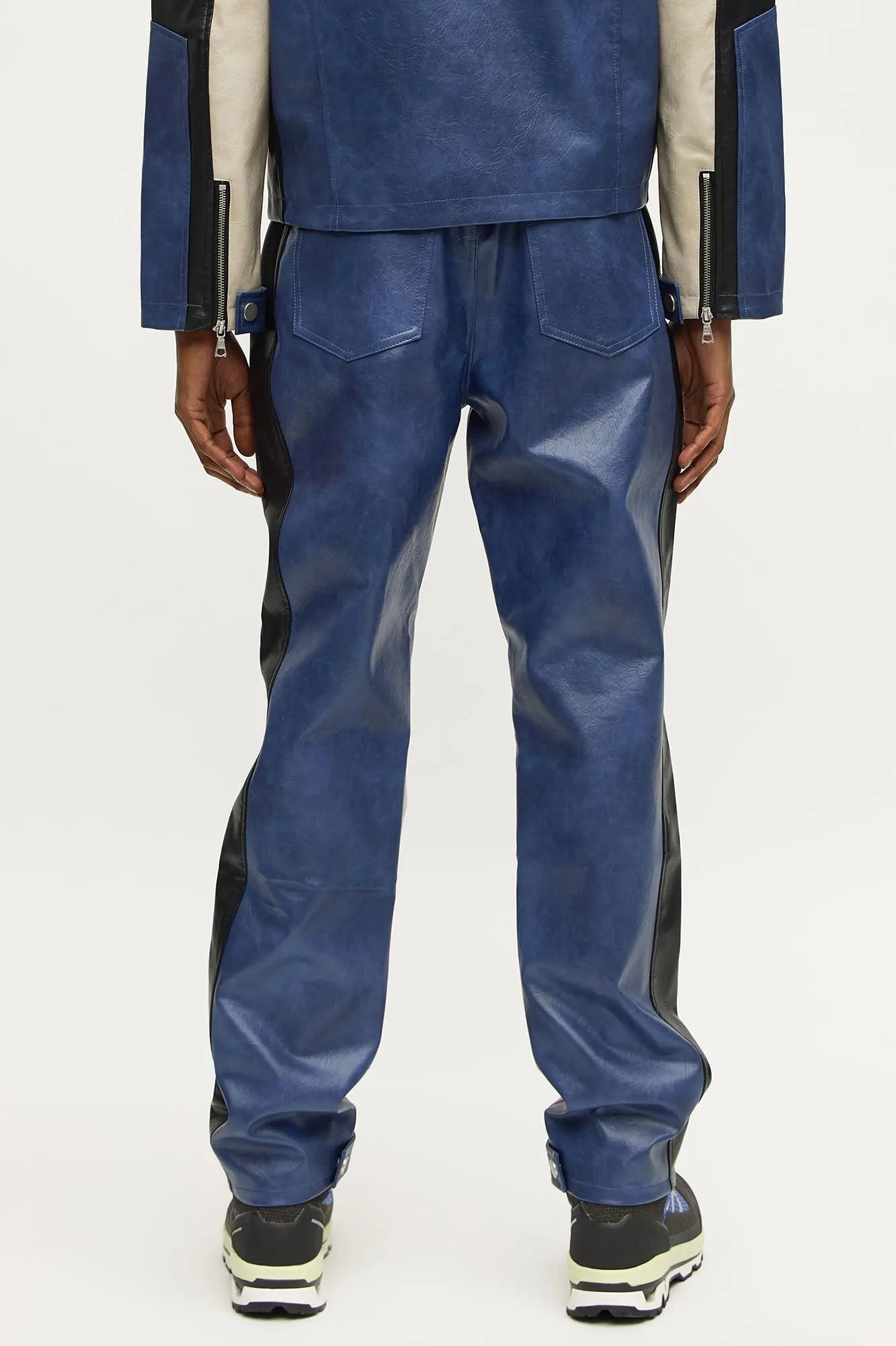 Slim Ignition Paneled Faux Leather Moto Pant - Blue/combo