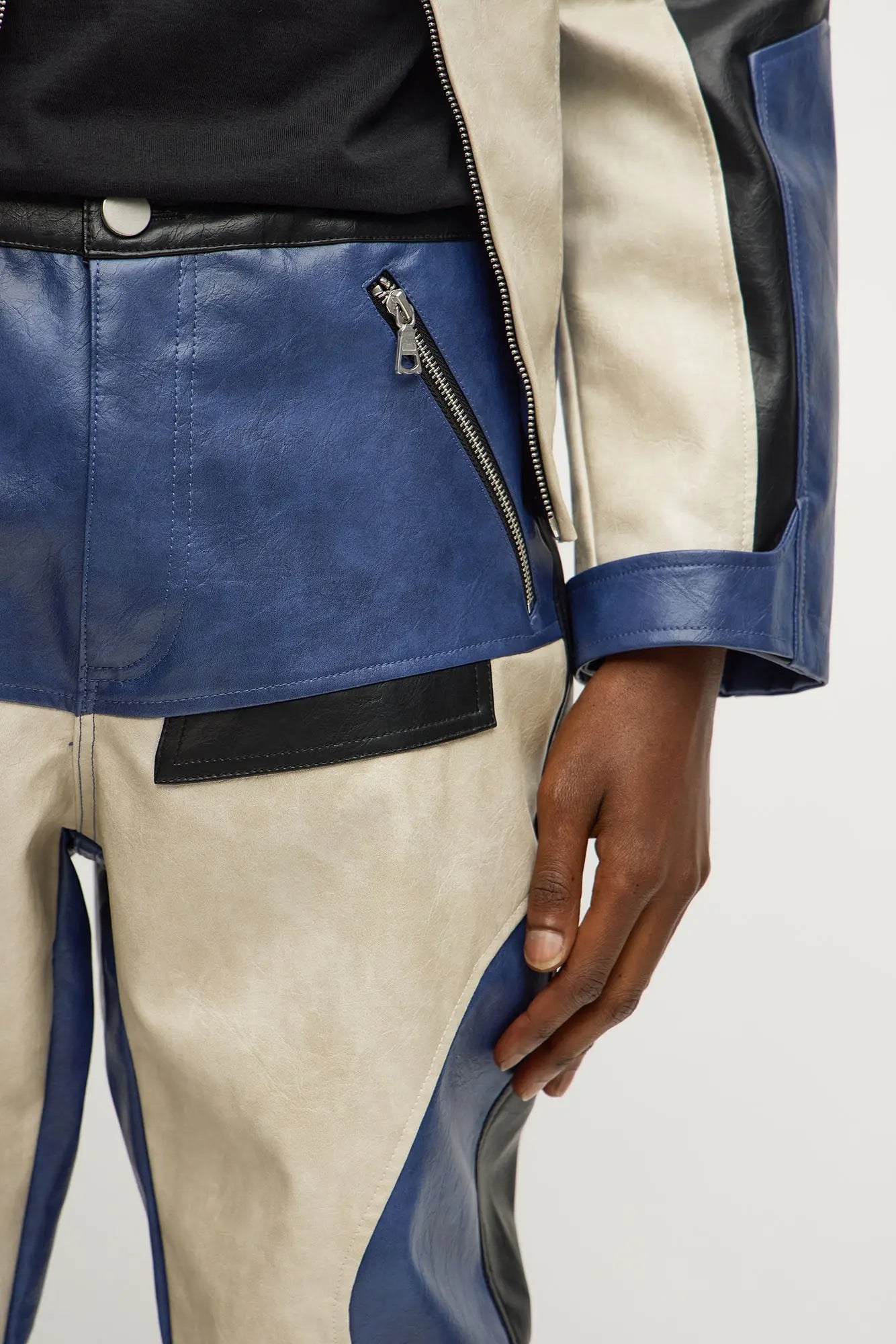 Slim Ignition Paneled Faux Leather Moto Pant - Blue/combo