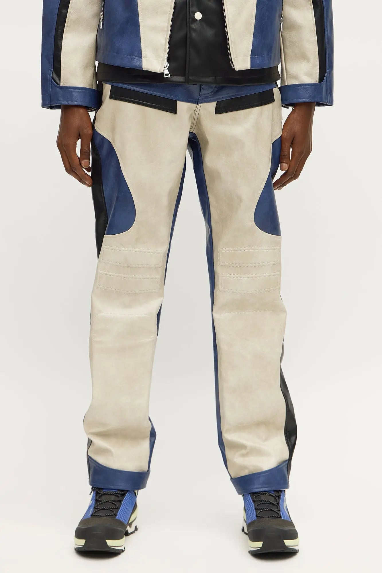 Slim Ignition Paneled Faux Leather Moto Pant - Blue/combo