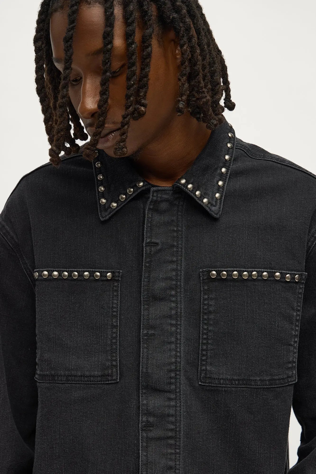 Cropped Studded Work Jacket - Black