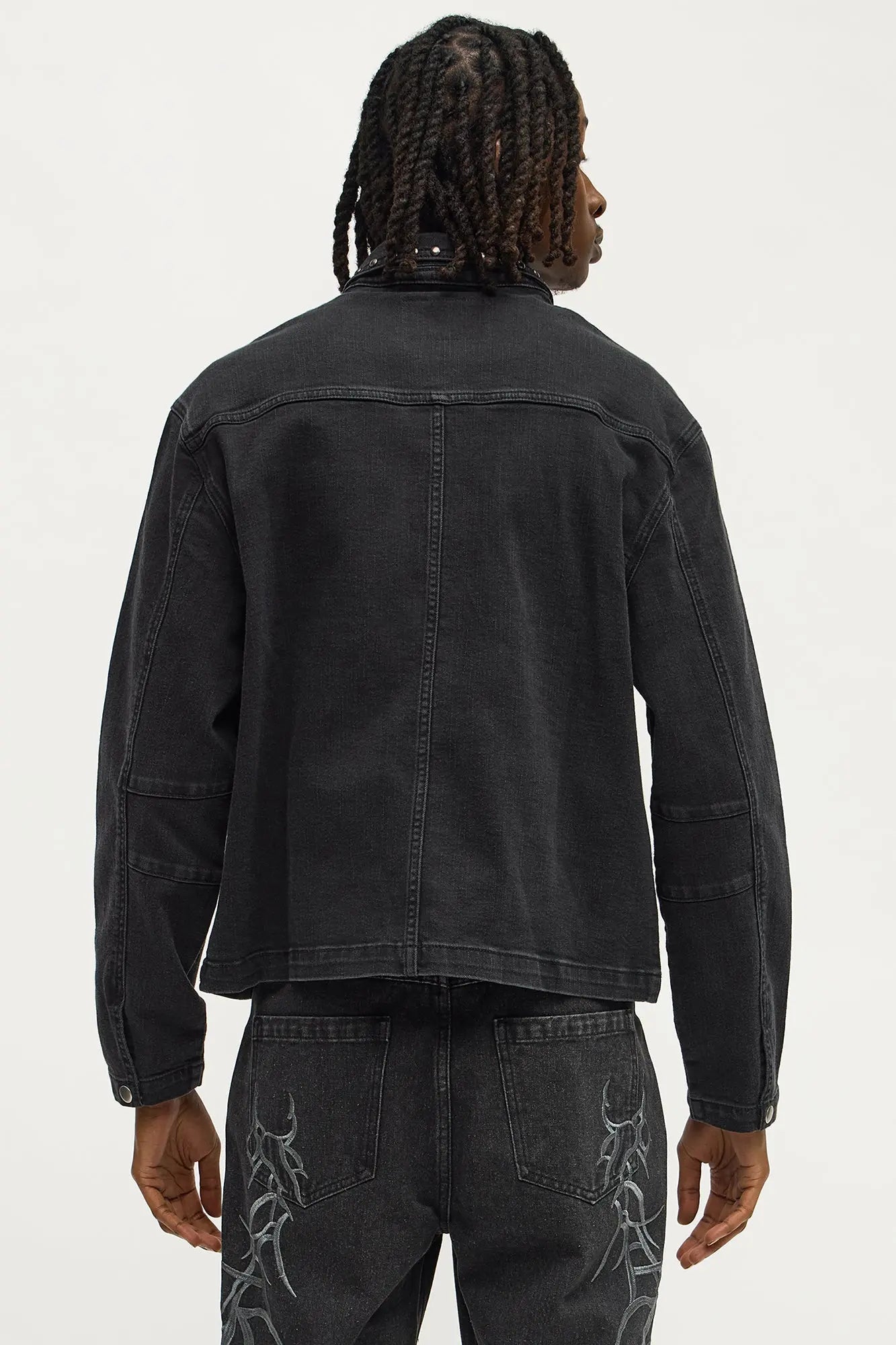 Cropped Studded Work Jacket - Black
