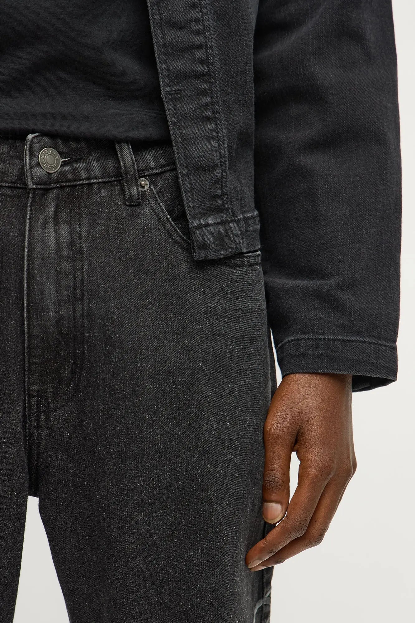 Stacked Slim Flare Thread Bare Embroidered Jean - Black Wash