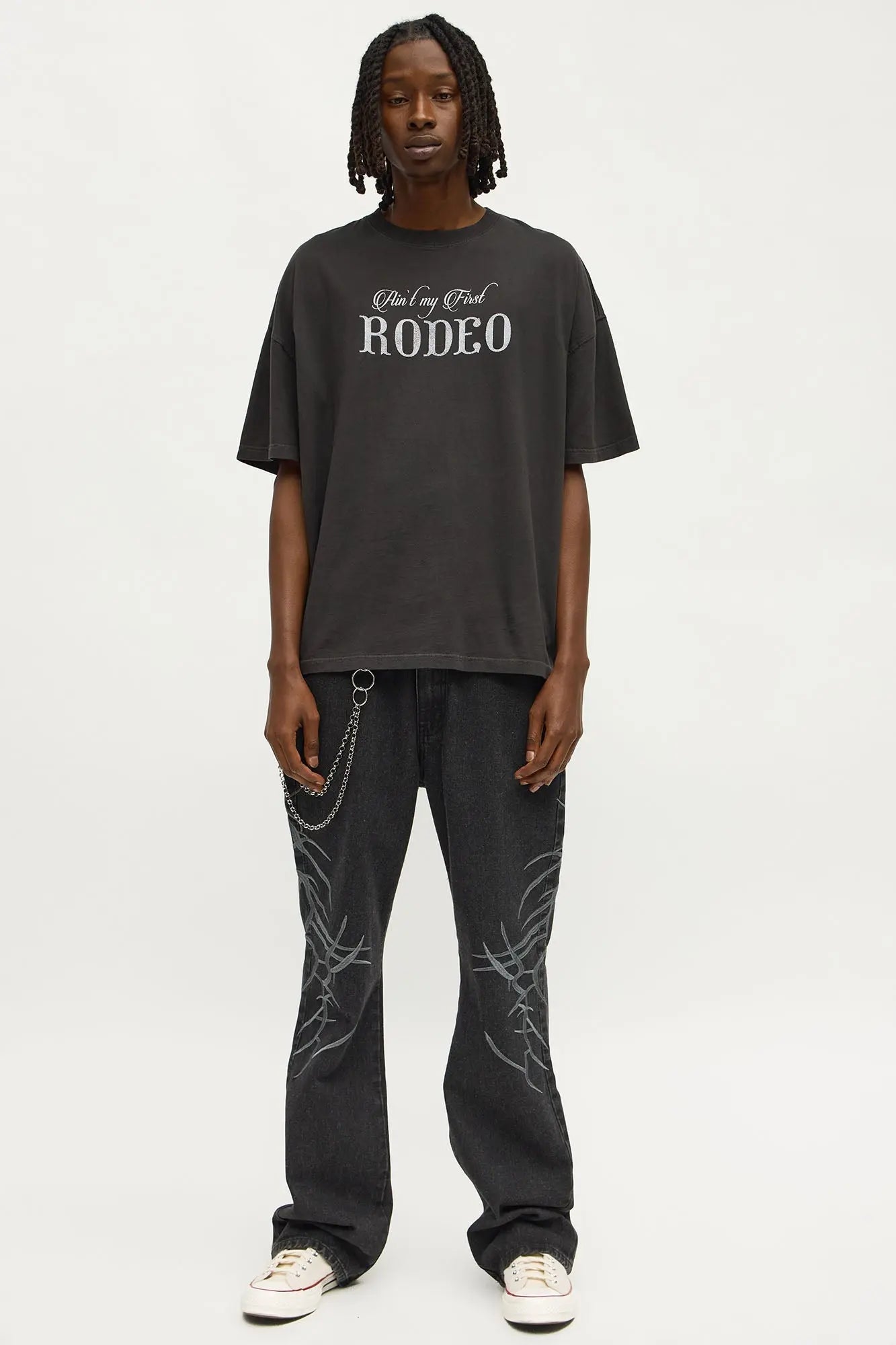 Rodeo Embroidered Oversized Short Sleeve Tee - Black Wash