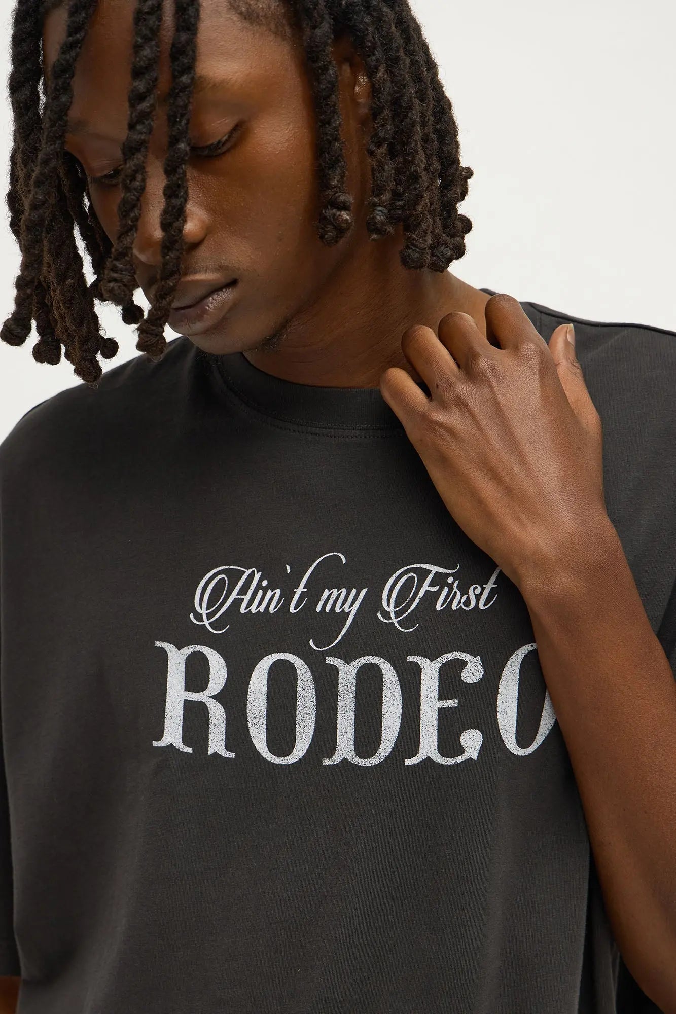 Rodeo Embroidered Oversized Short Sleeve Tee - Black Wash