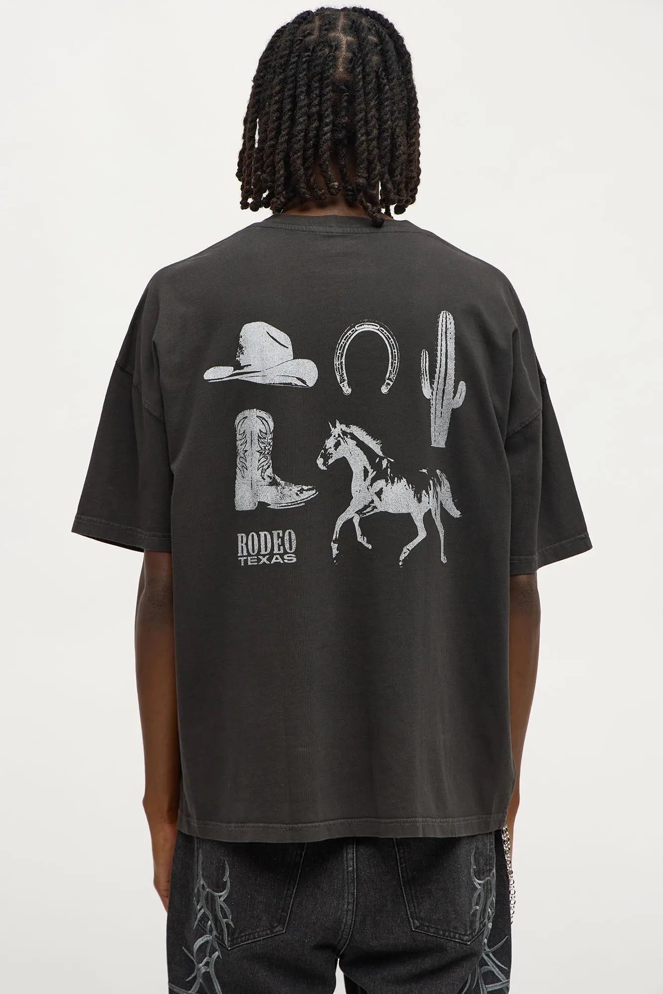Rodeo Embroidered Oversized Short Sleeve Tee - Black Wash
