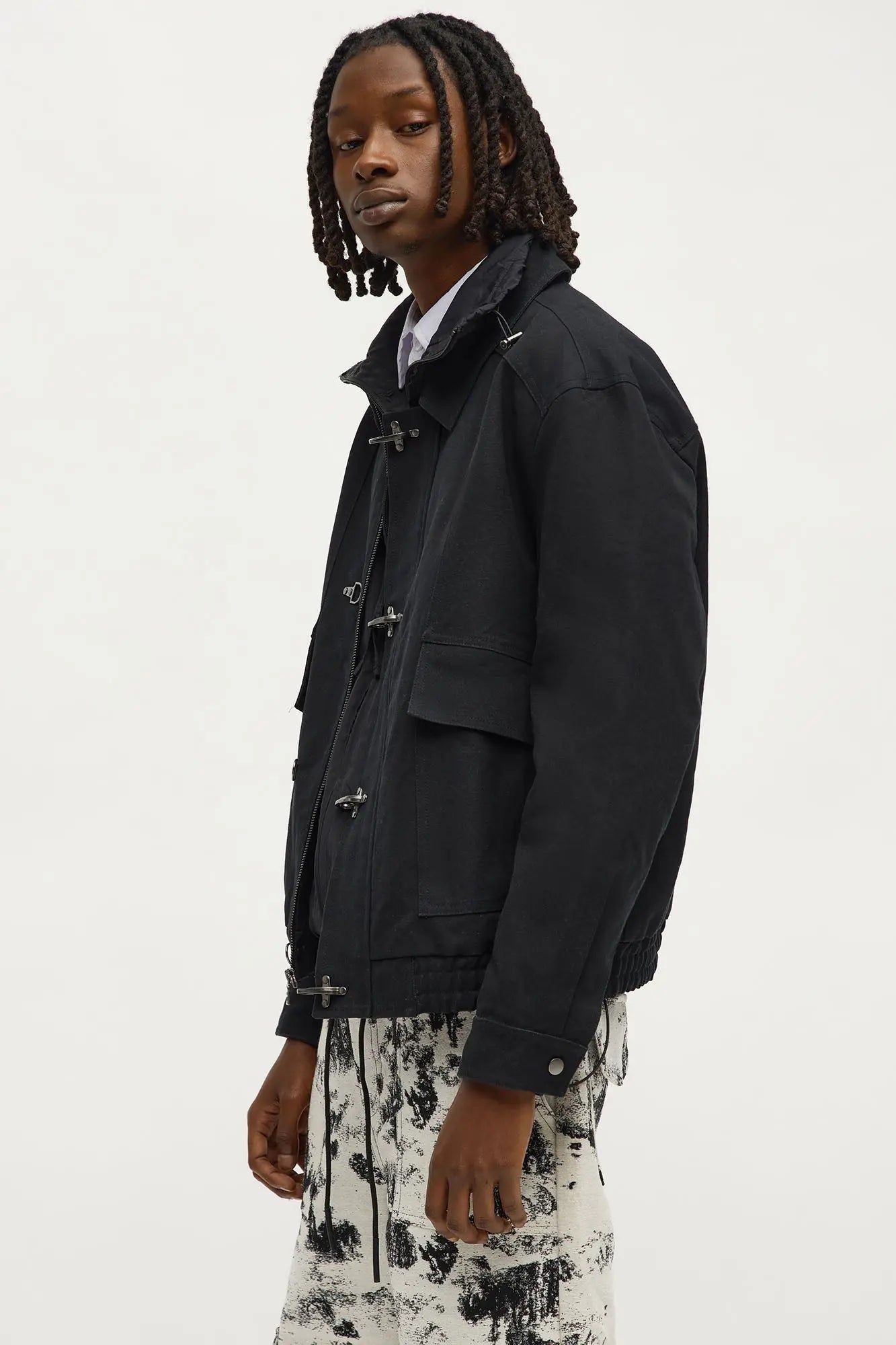 Relaxed Canvas Fireman Clasp Jacket - Black Wash