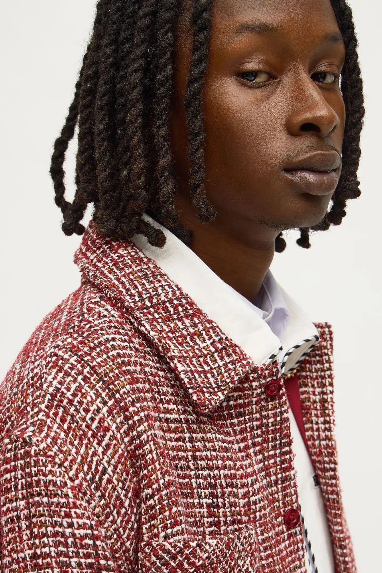 Relaxed Weaved Textured Overshirt - Red