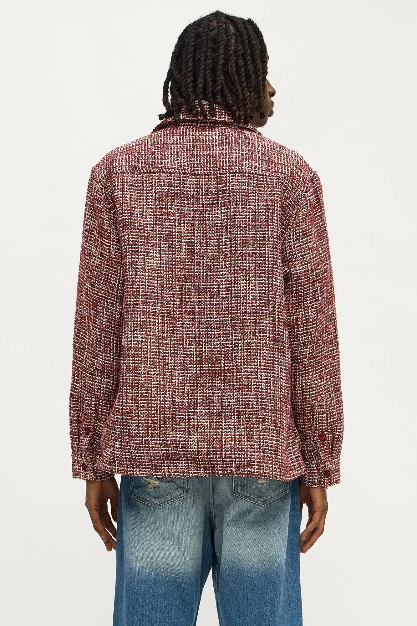 Relaxed Weaved Textured Overshirt - Red
