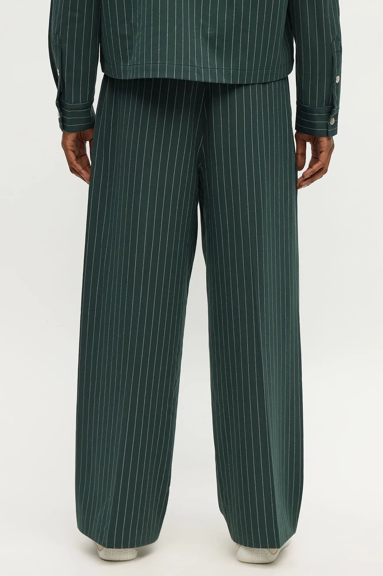 Wide Leg Straight Striped Trouser - Green