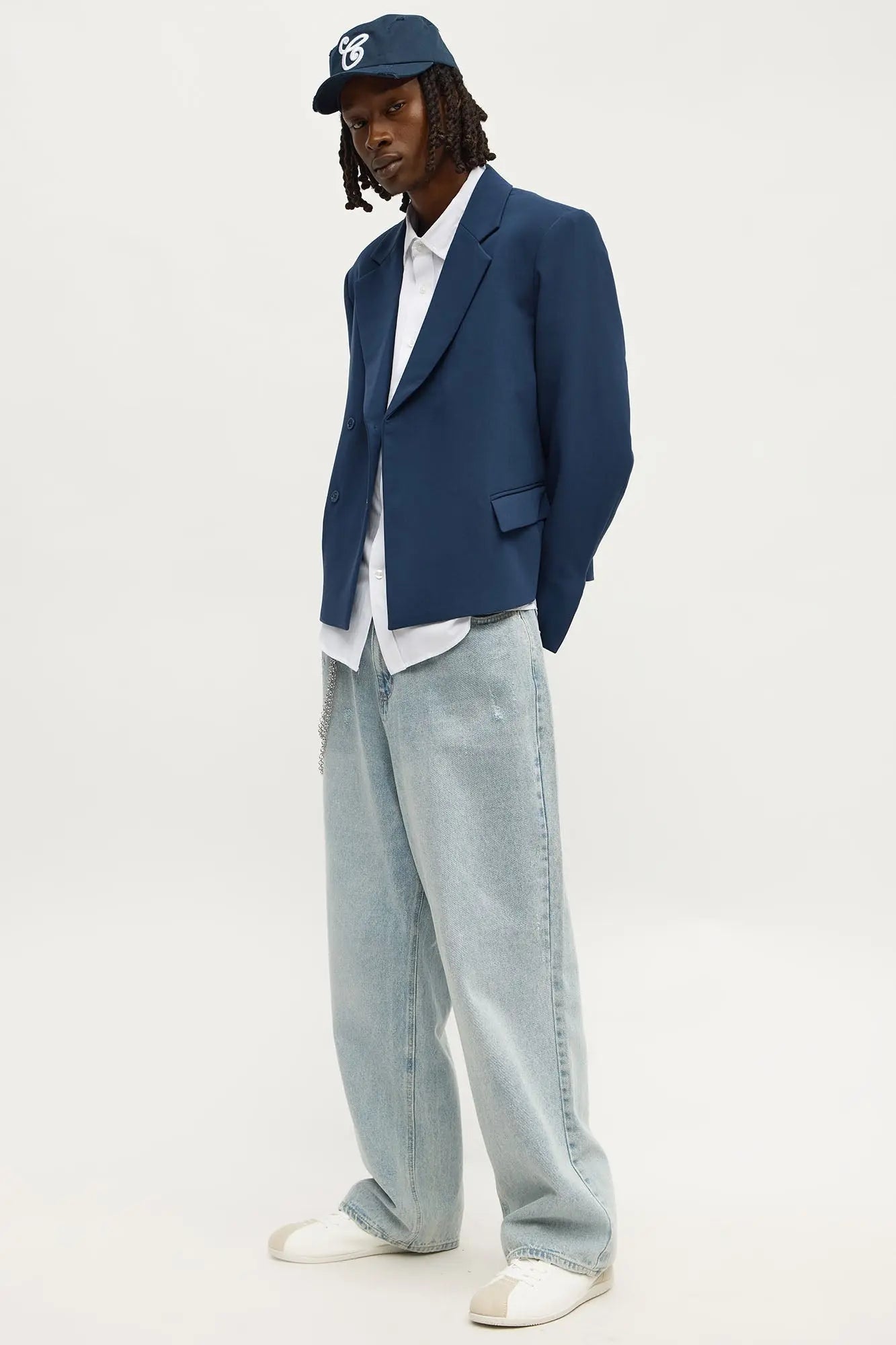 Ronan Cropped Double Breasted Blazer - Navy