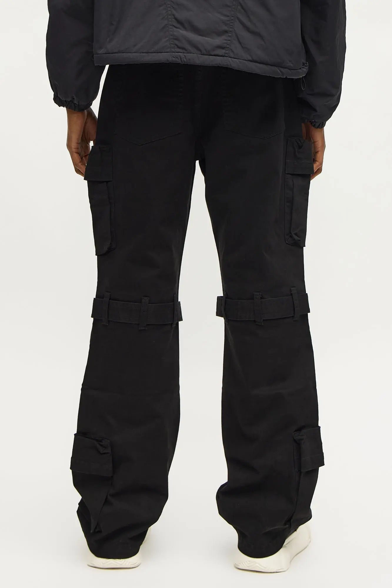Stacked Slim Flare Knee Strap Cargo Pant - Black