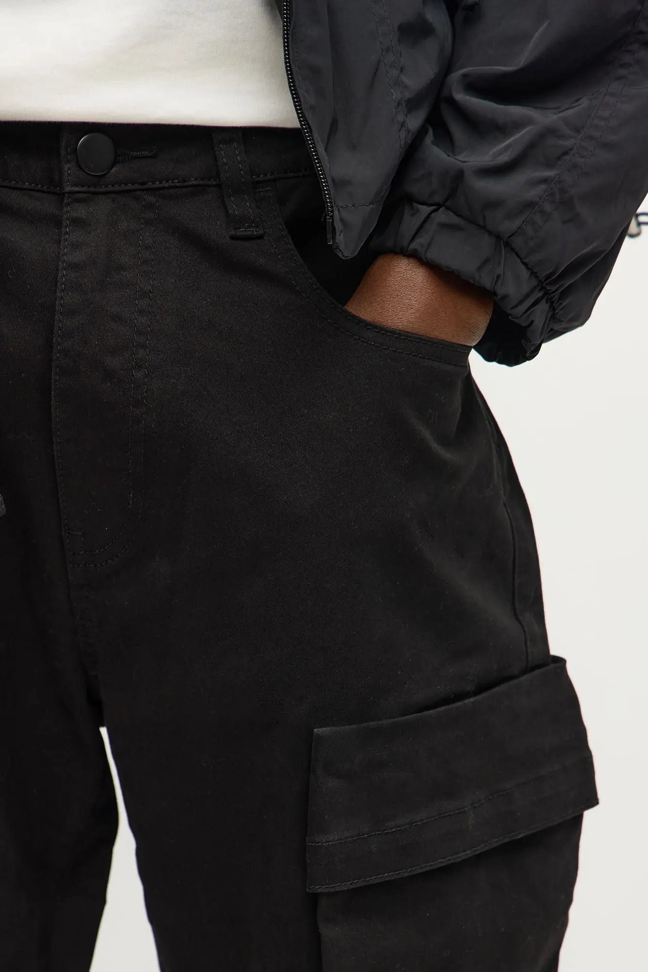 Stacked Slim Flare Knee Strap Cargo Pant - Black