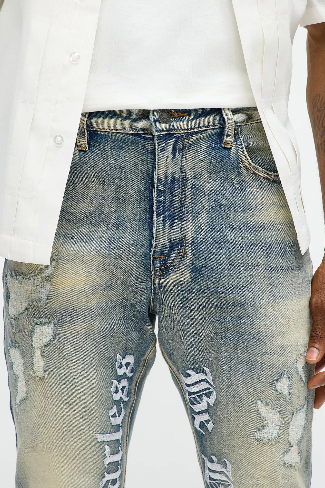Stacked Skinny Flare Be Brave Be Fearless Embridered Jean - Vintage Blue Wash