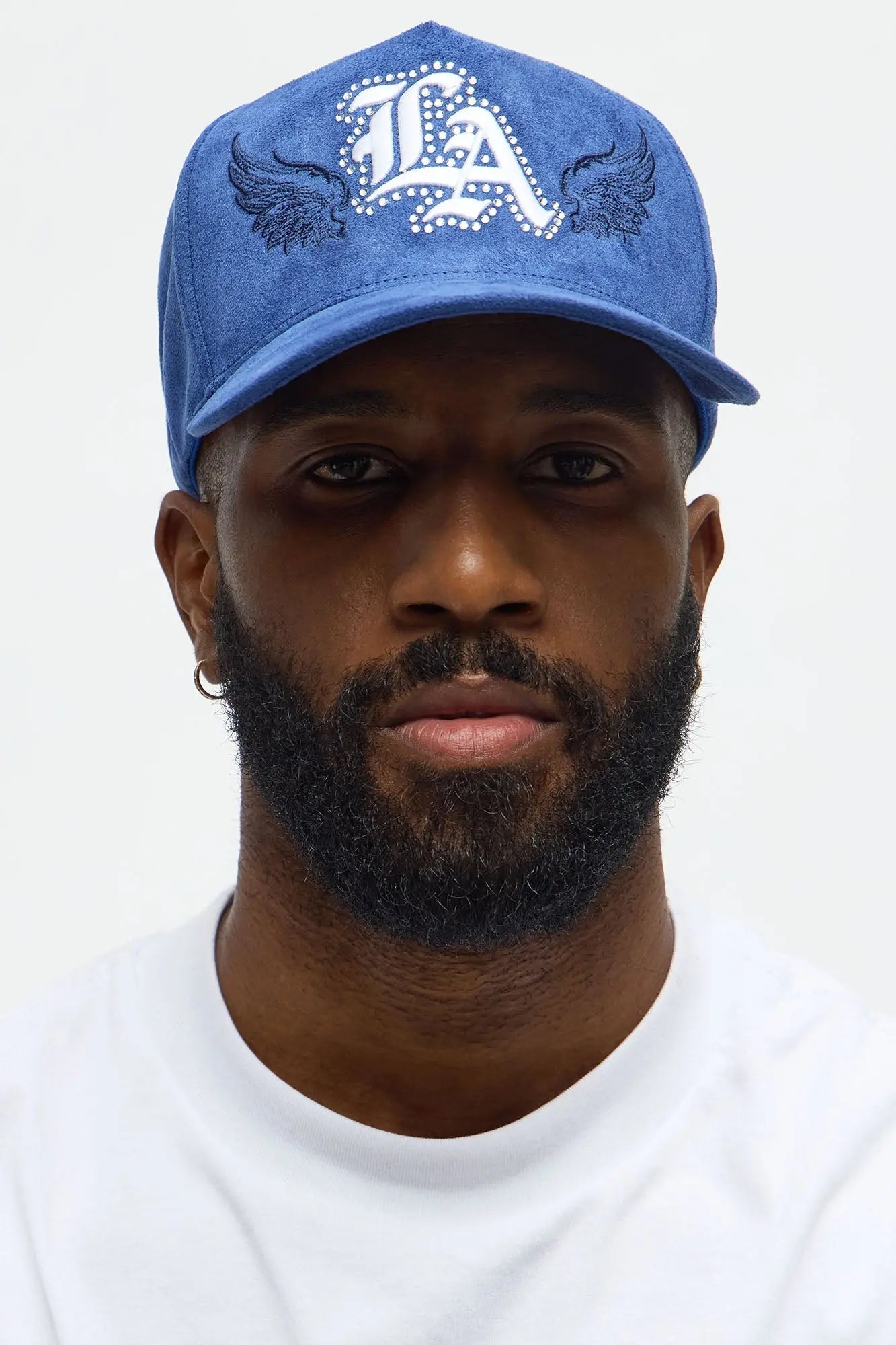 LA Embellished Faux Suede Structured Snapback Hat - Blue