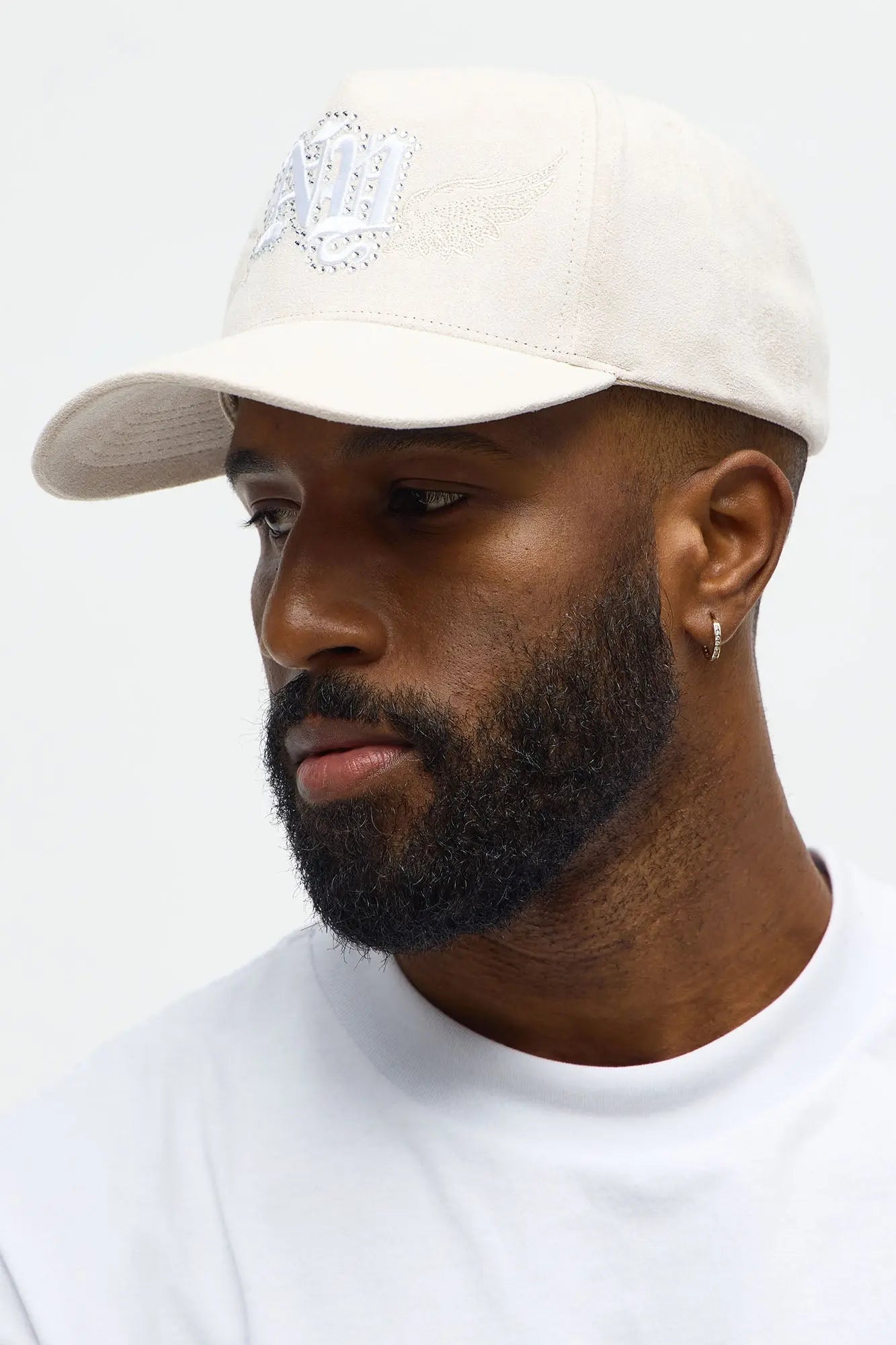 NY Embellished Faux Suede Structured Snapback Hat - Stone
