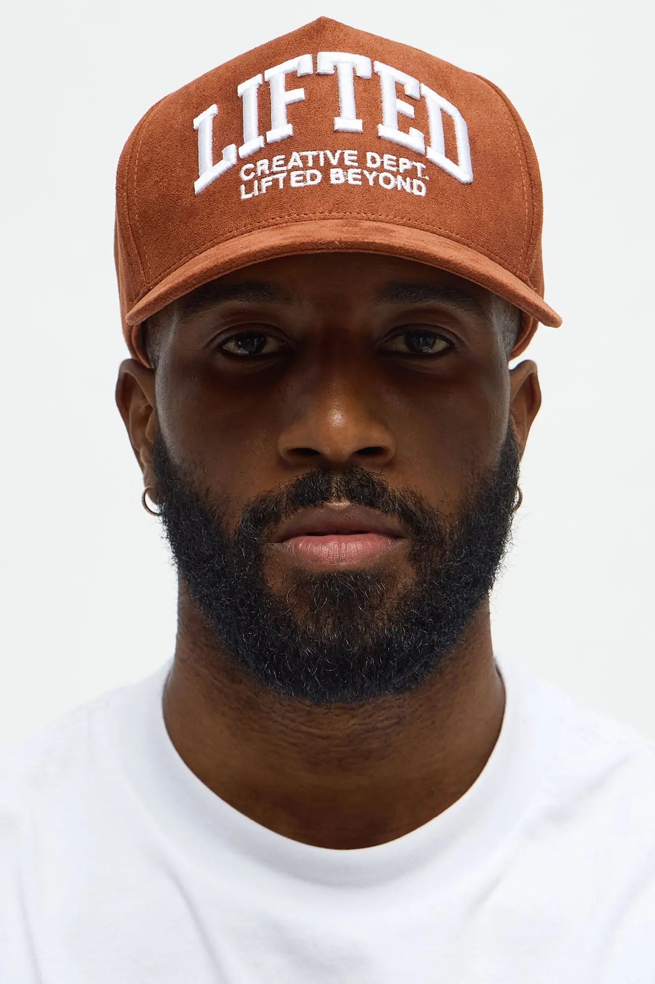Lifted Faux Suede Structured Snapback Hat - Brown