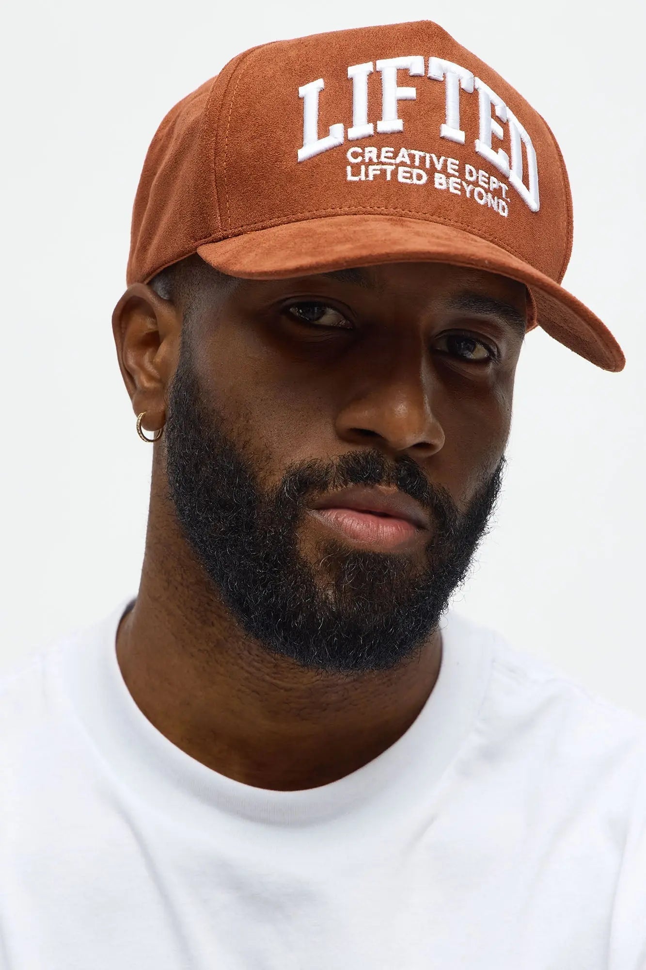 Lifted Faux Suede Structured Snapback Hat - Brown