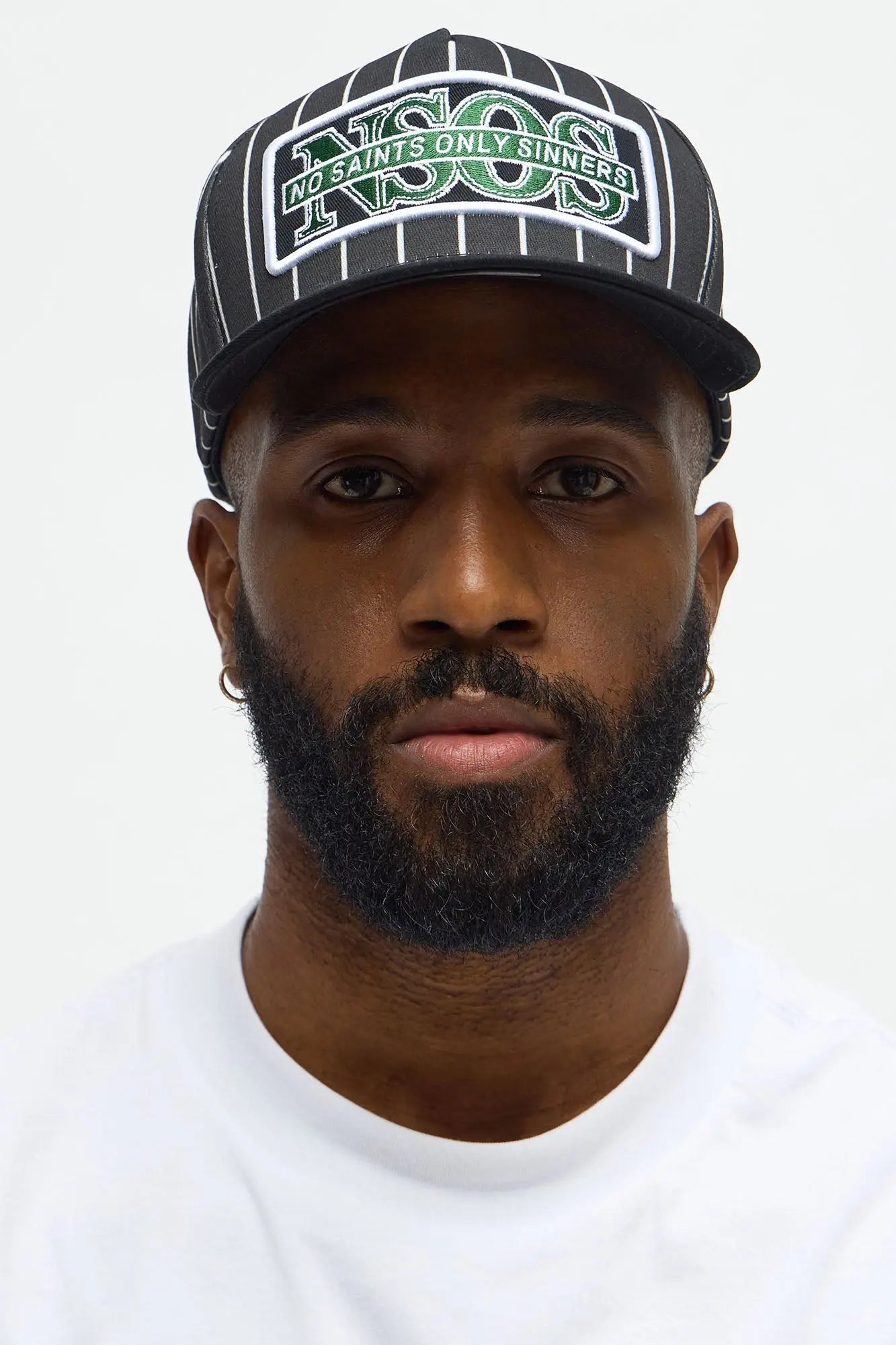 No Saint Pinstripe Structured Snapback Hat - Black