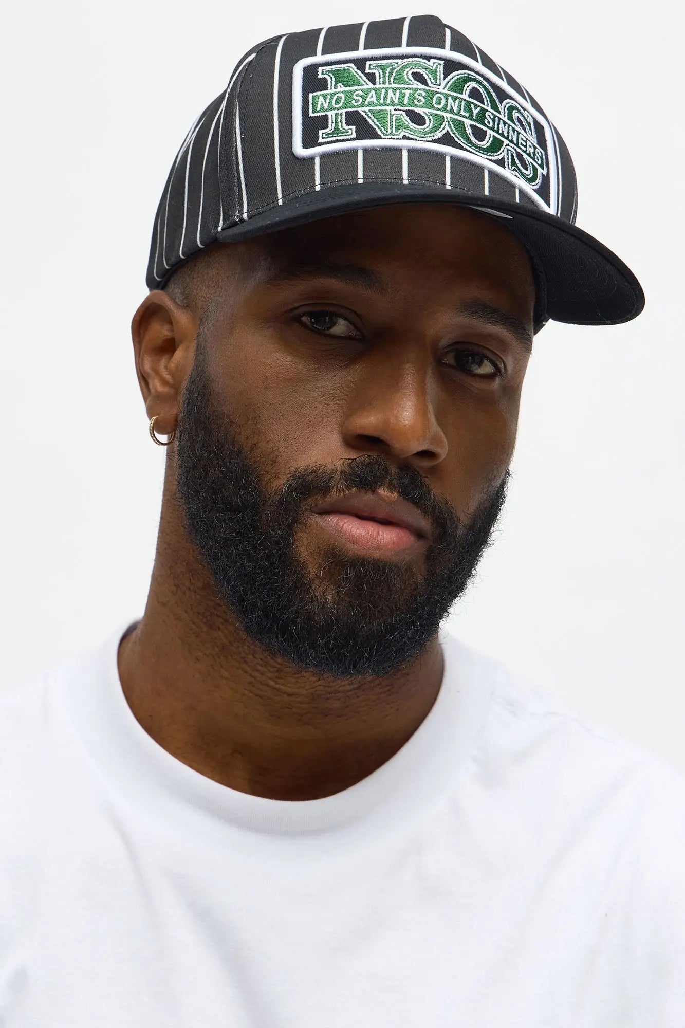 No Saint Pinstripe Structured Snapback Hat - Black