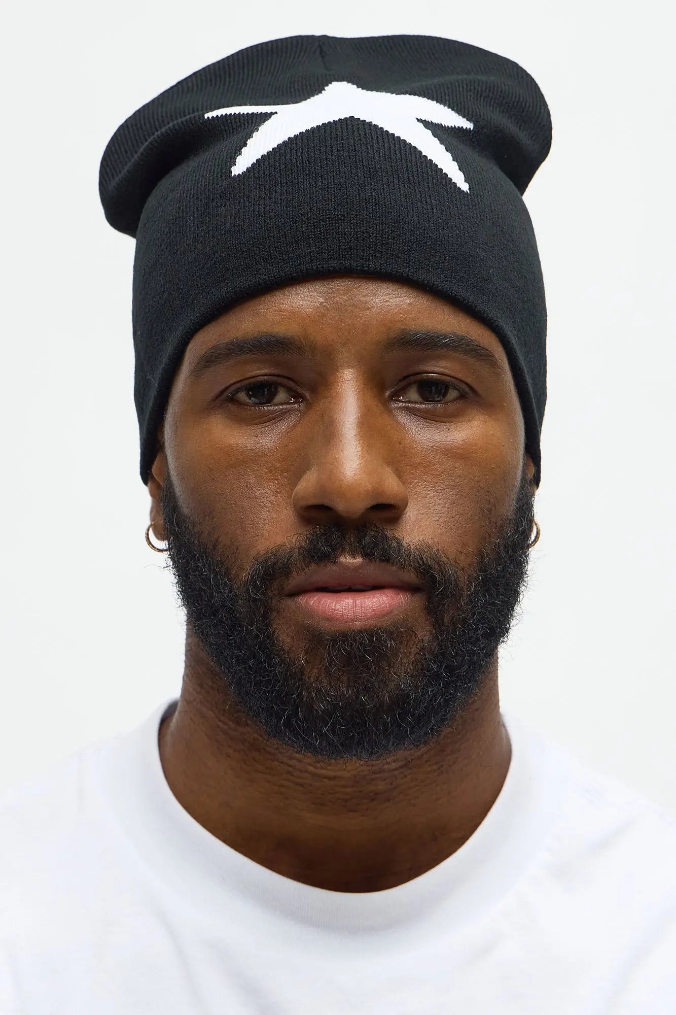Star Color Block Skull Fit Beanie - Black/White