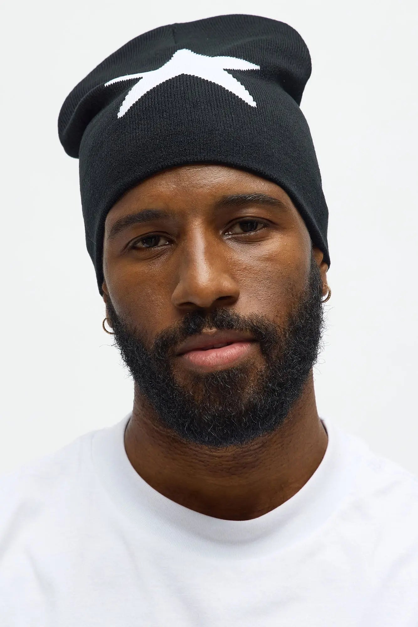 Star Color Block Skull Fit Beanie - Black/White
