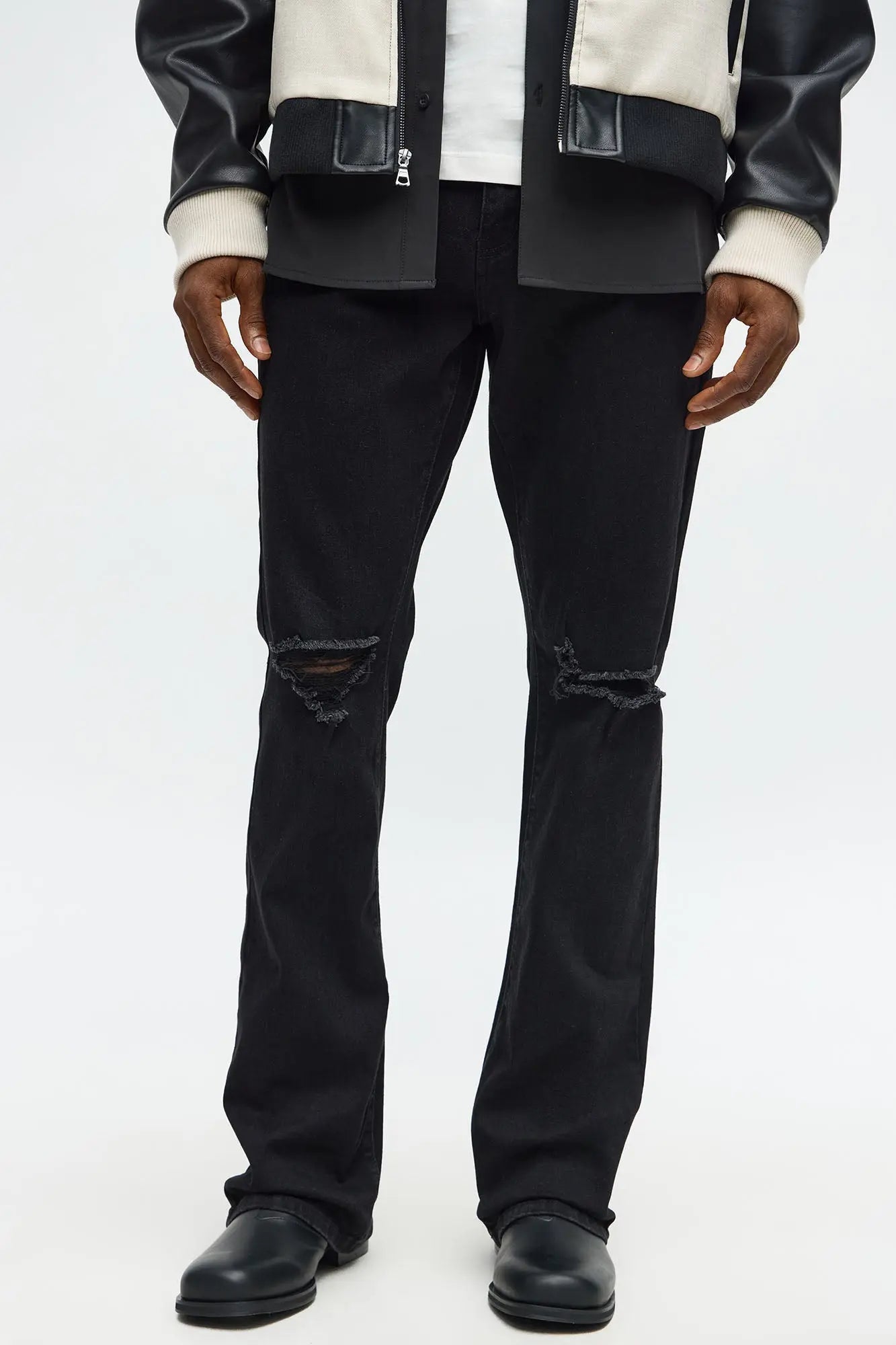Stacked Skinny Flare Just Enough Distressed Jean - Black