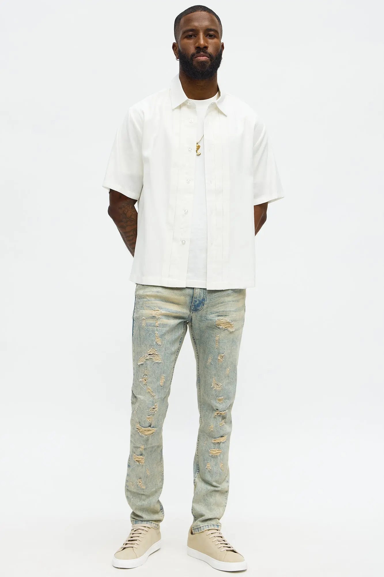 Keep That Energy Distressed Skinny Jeans - Vintage Wash MenKlothing