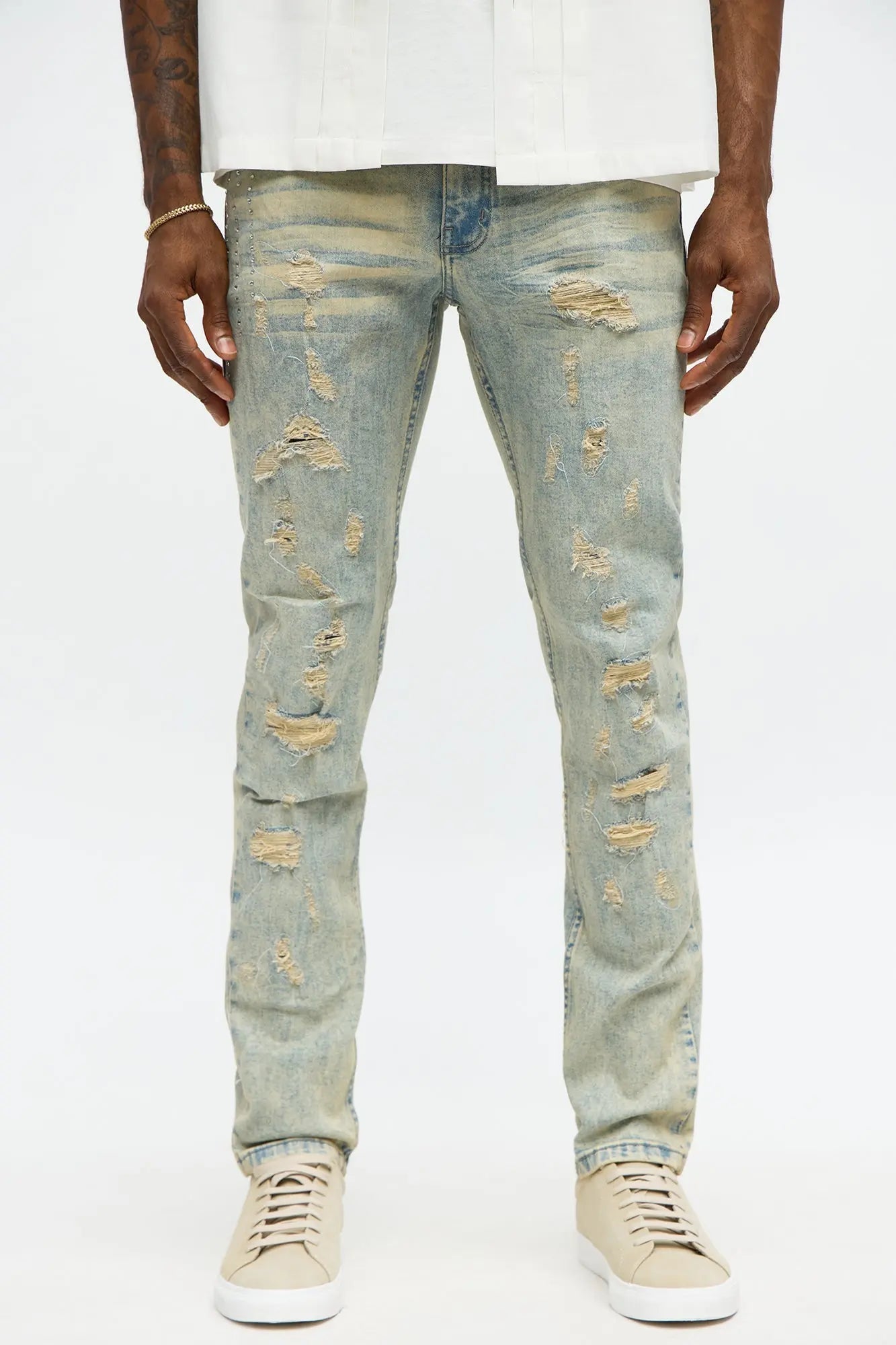 Keep That Energy Distressed Skinny Jeans - Vintage Wash MenKlothing