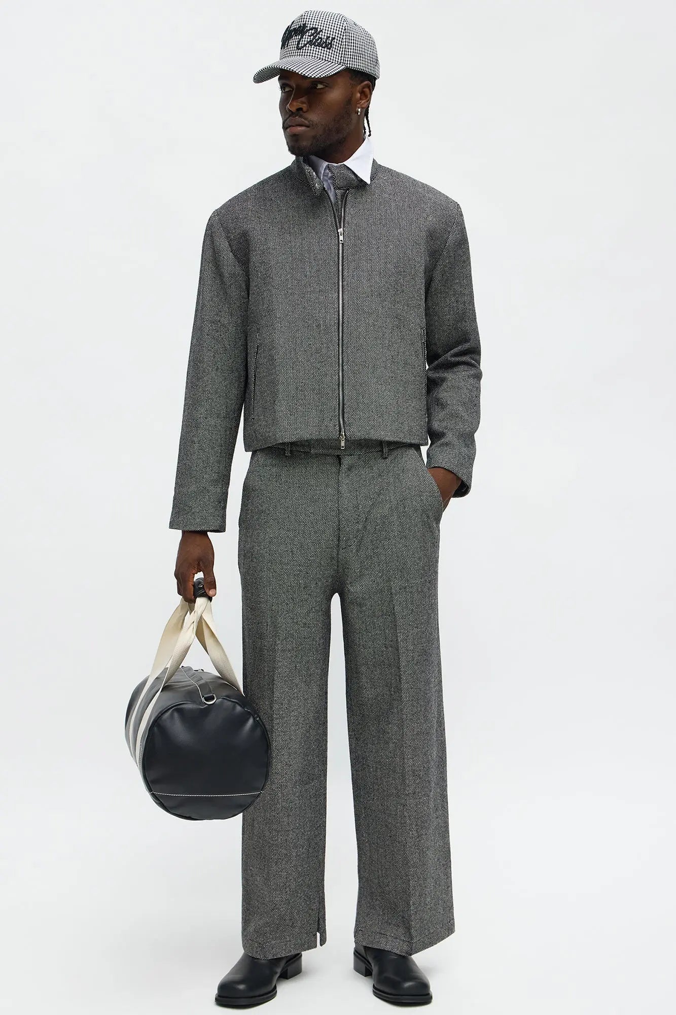 Split Wide Leg Textured Trouser - Black/combo