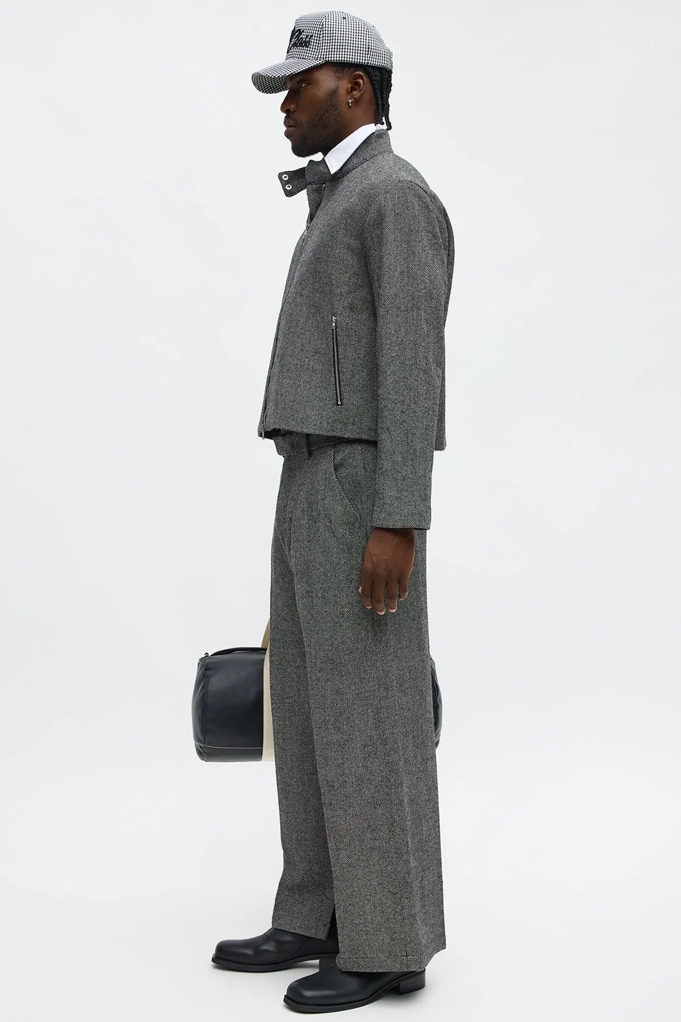 Split Wide Leg Textured Trouser - Black/combo