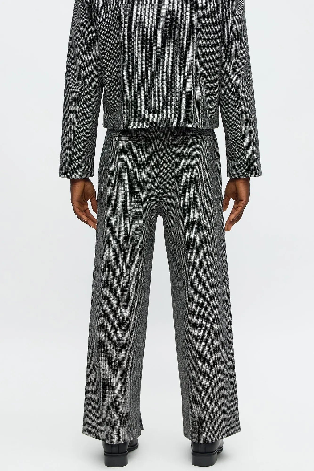 Split Wide Leg Textured Trouser - Black/combo