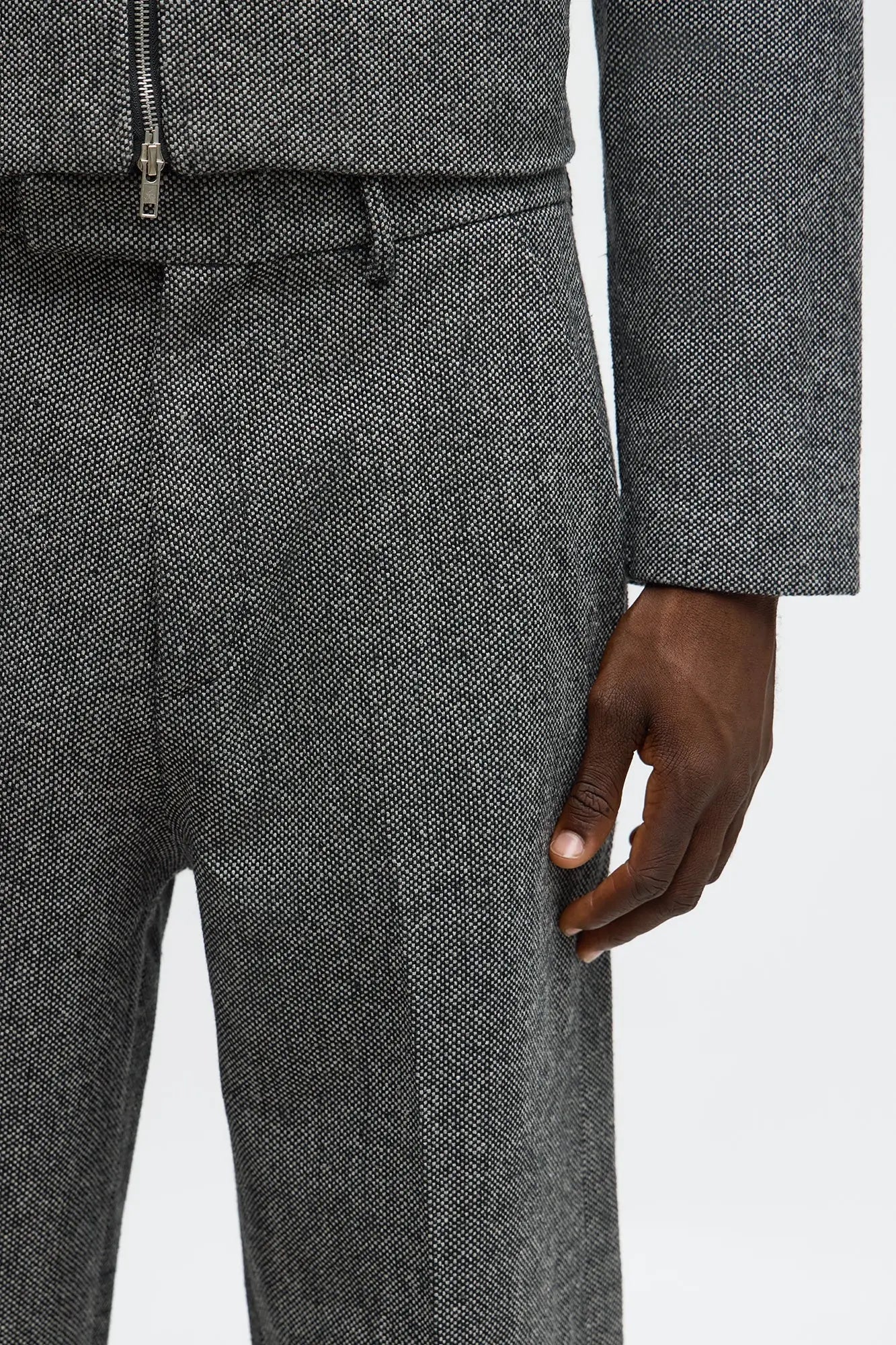 Split Wide Leg Textured Trouser - Black/combo