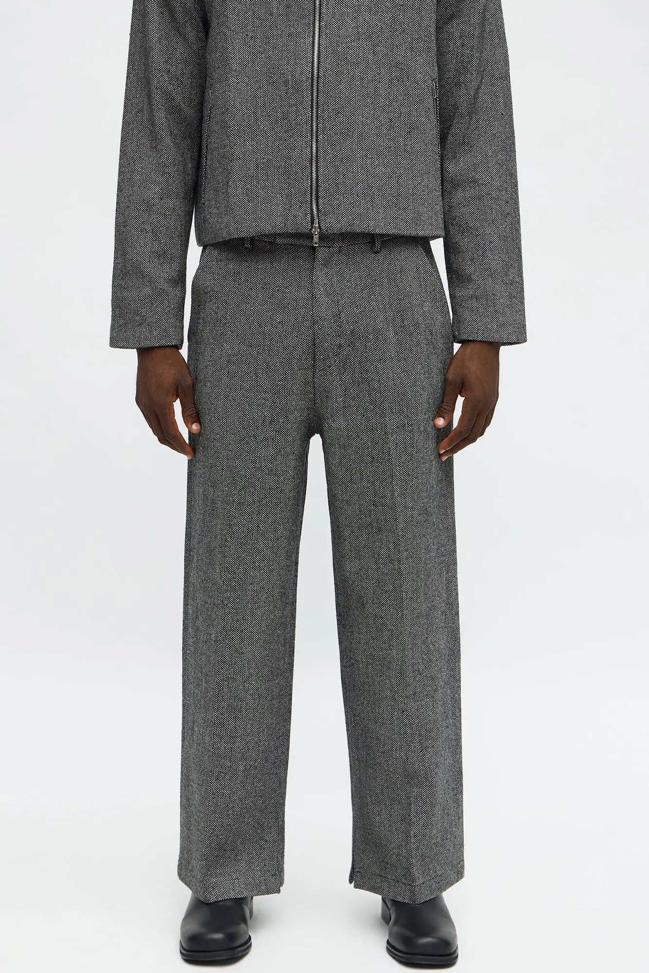 Split Wide Leg Textured Trouser - Black/combo