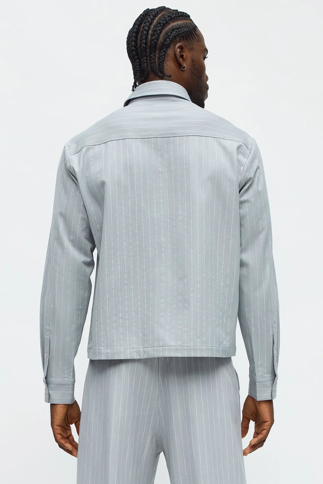 Cropped Striped Button Up Shirt - Light Blue