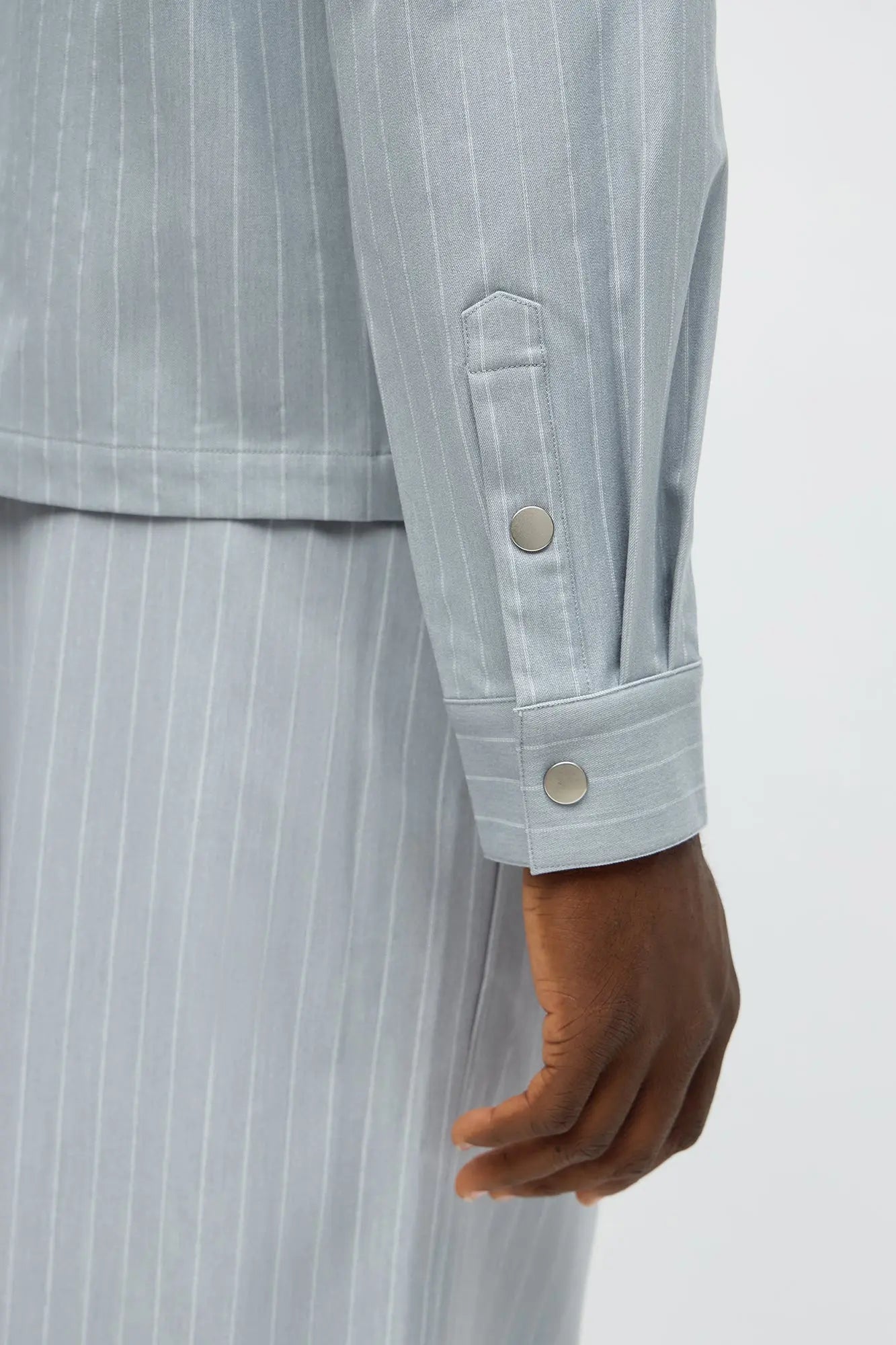 Cropped Striped Button Up Shirt - Light Blue