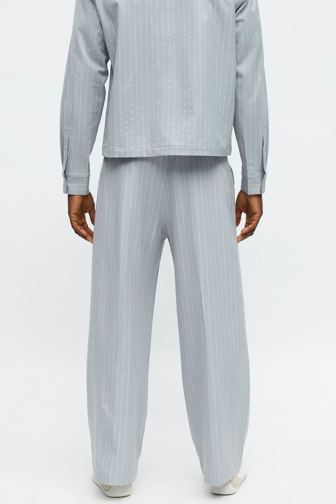 Wide Leg Straight Striped Trouser - Light Blue