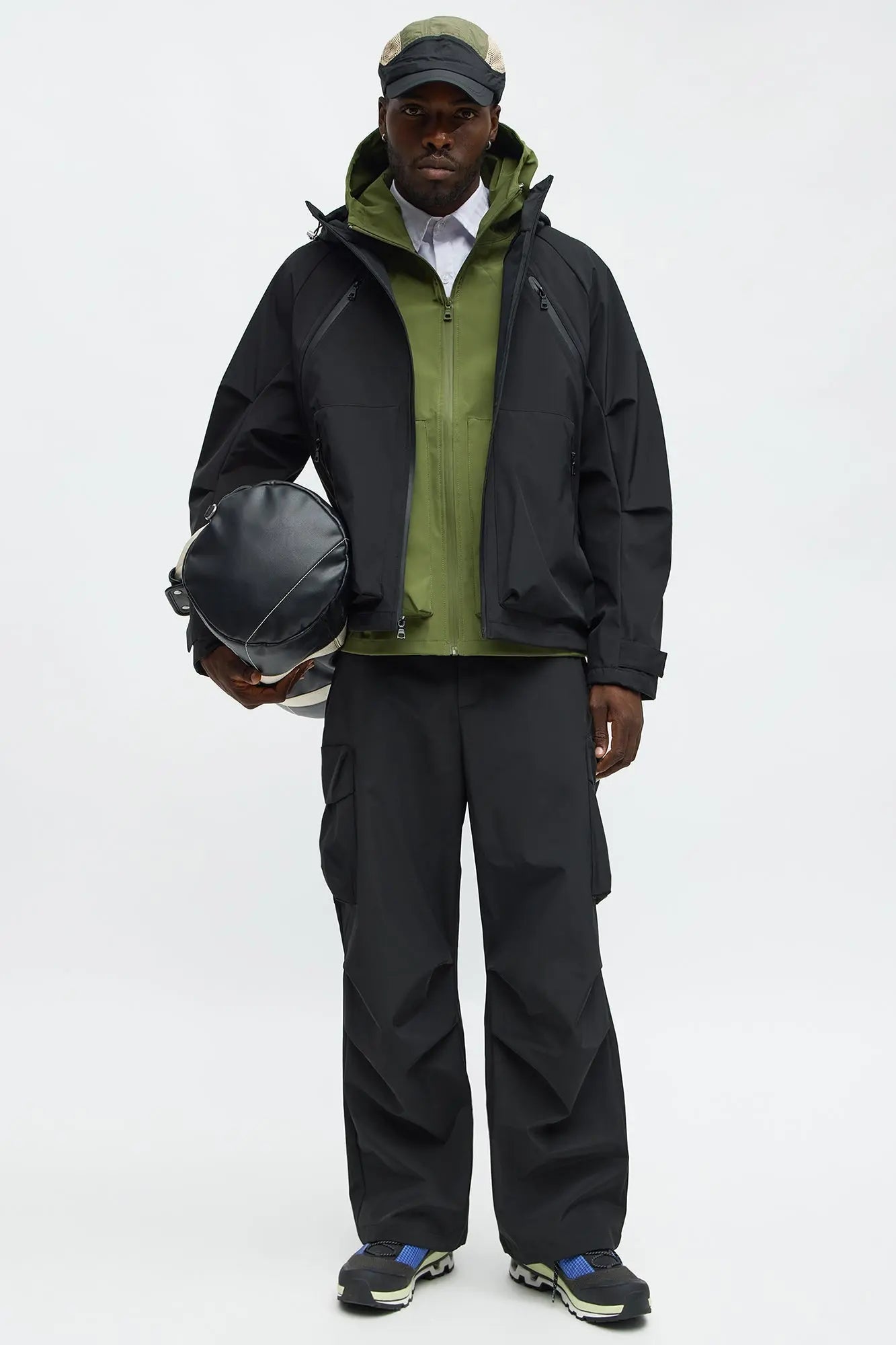 Relaxed Peak Hooded Tech Zip Jacket - Black