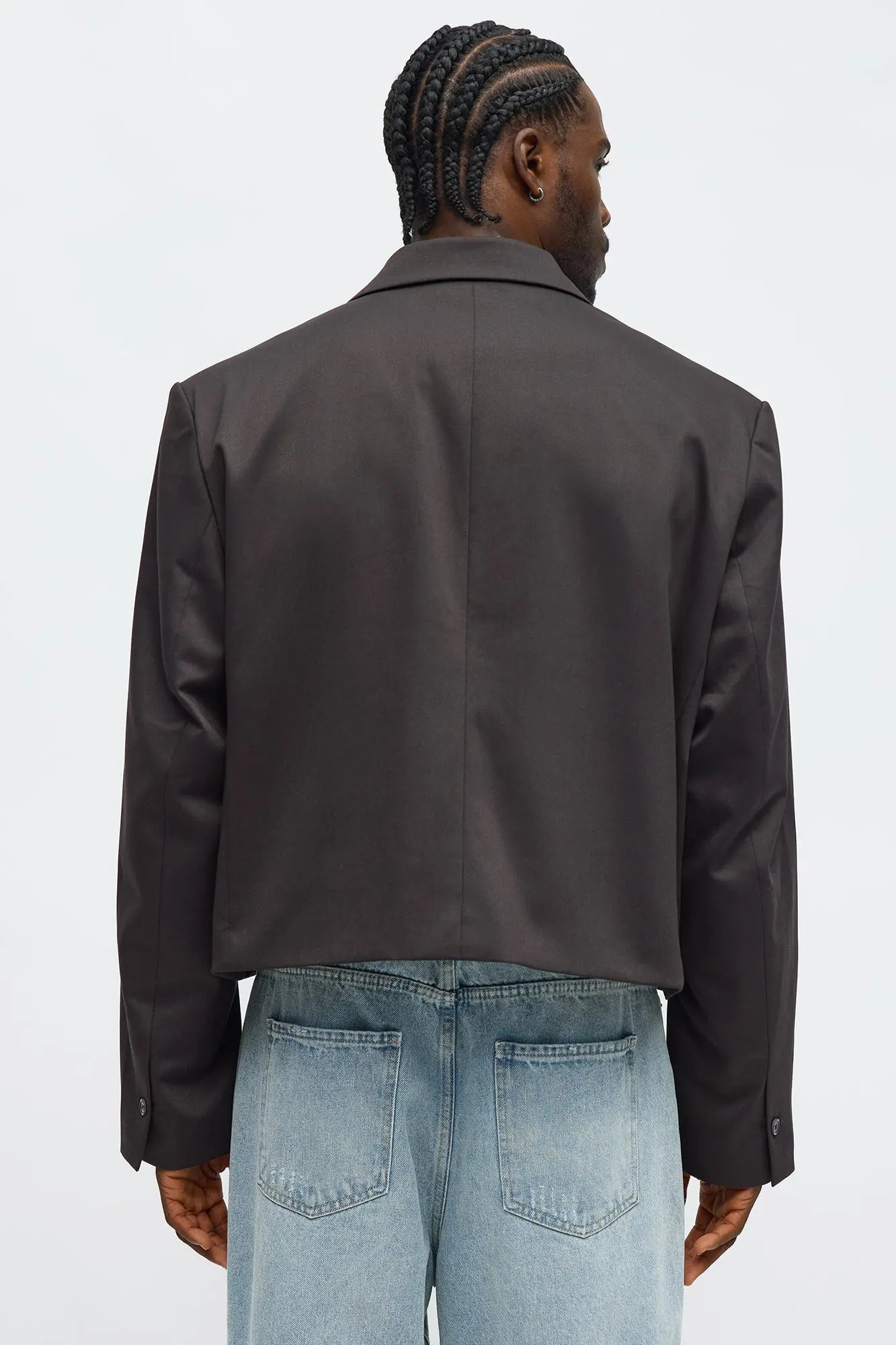 Gabardine Super Cropped Single Breaster Blazer - Brown