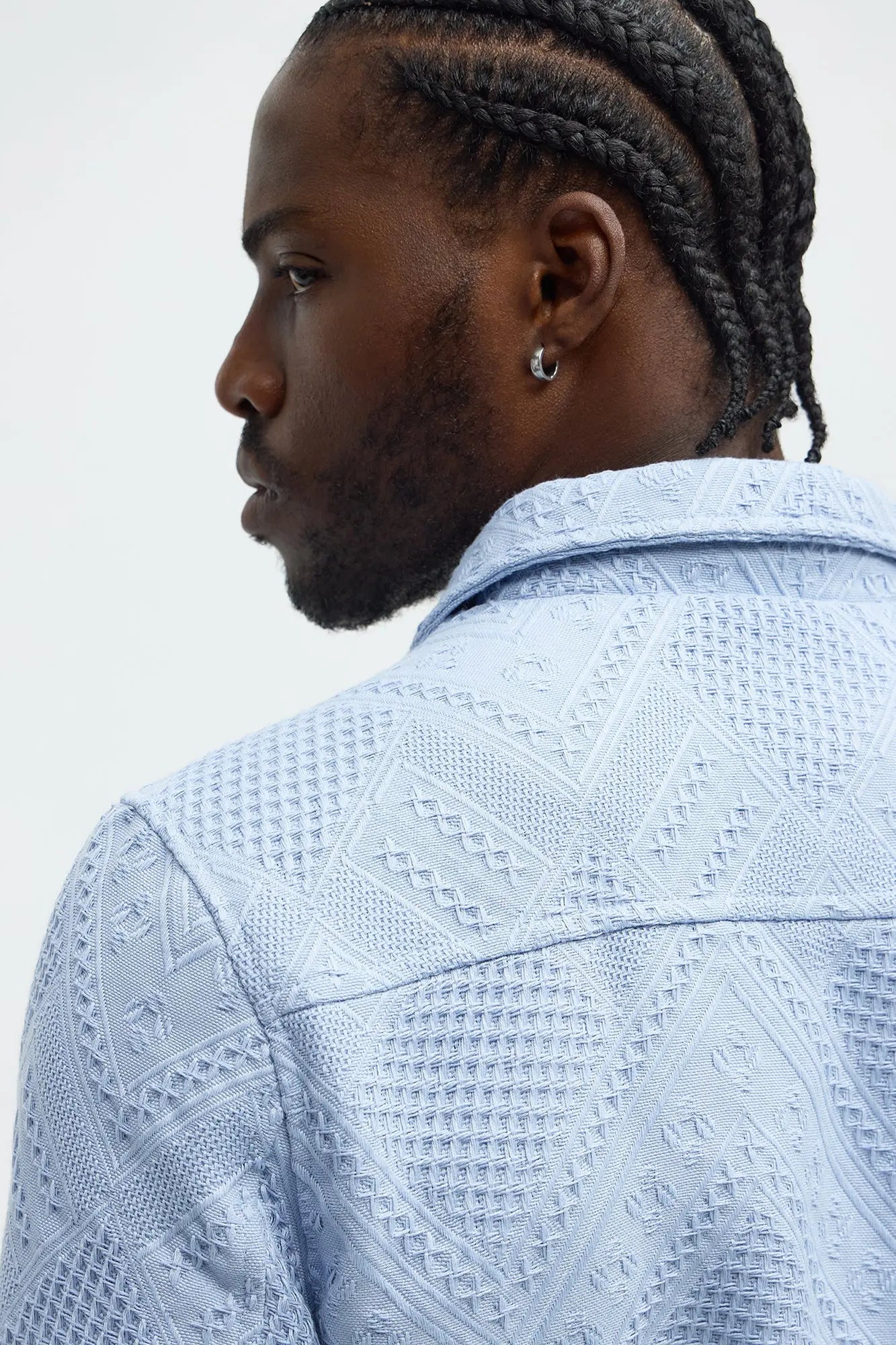 Relaxed Twist Weave Textured Trucker Jacket - Light Blue