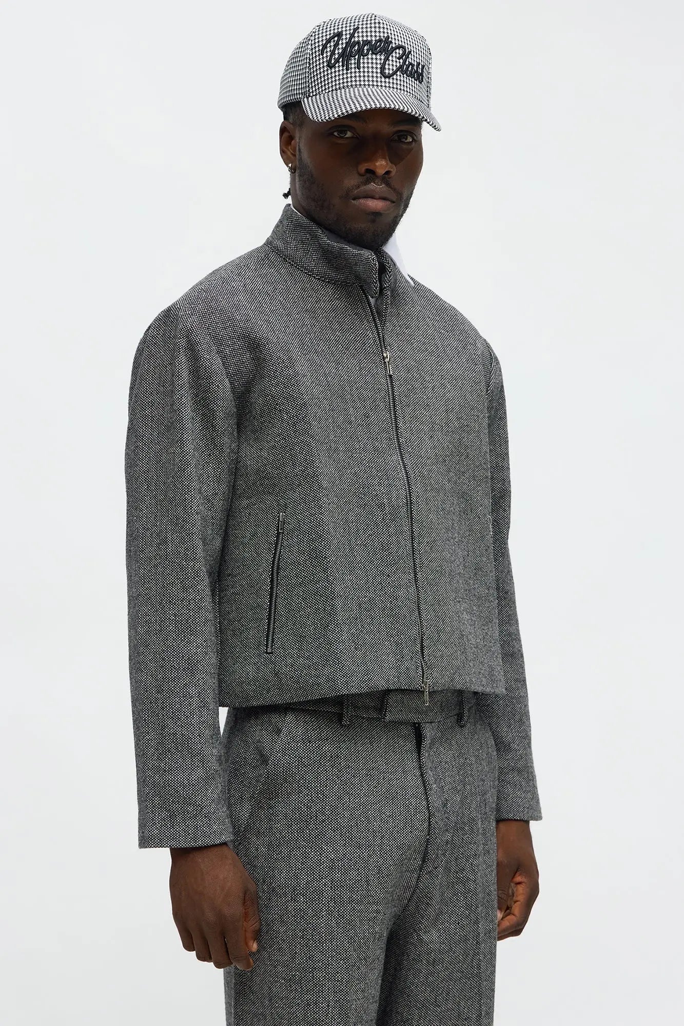 Textured Zip Moto Blazer - Black/combo