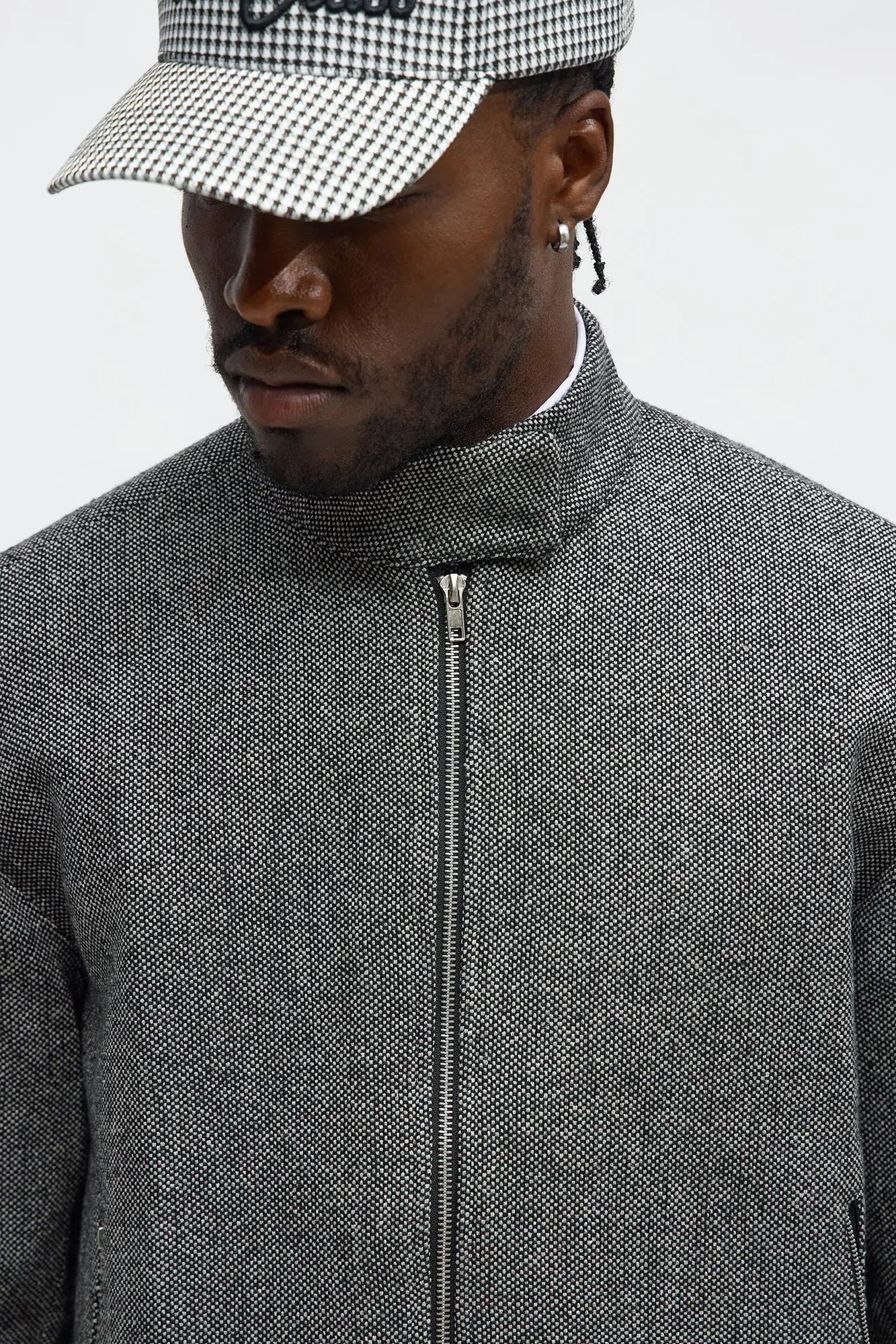 Textured Zip Moto Blazer - Black/combo