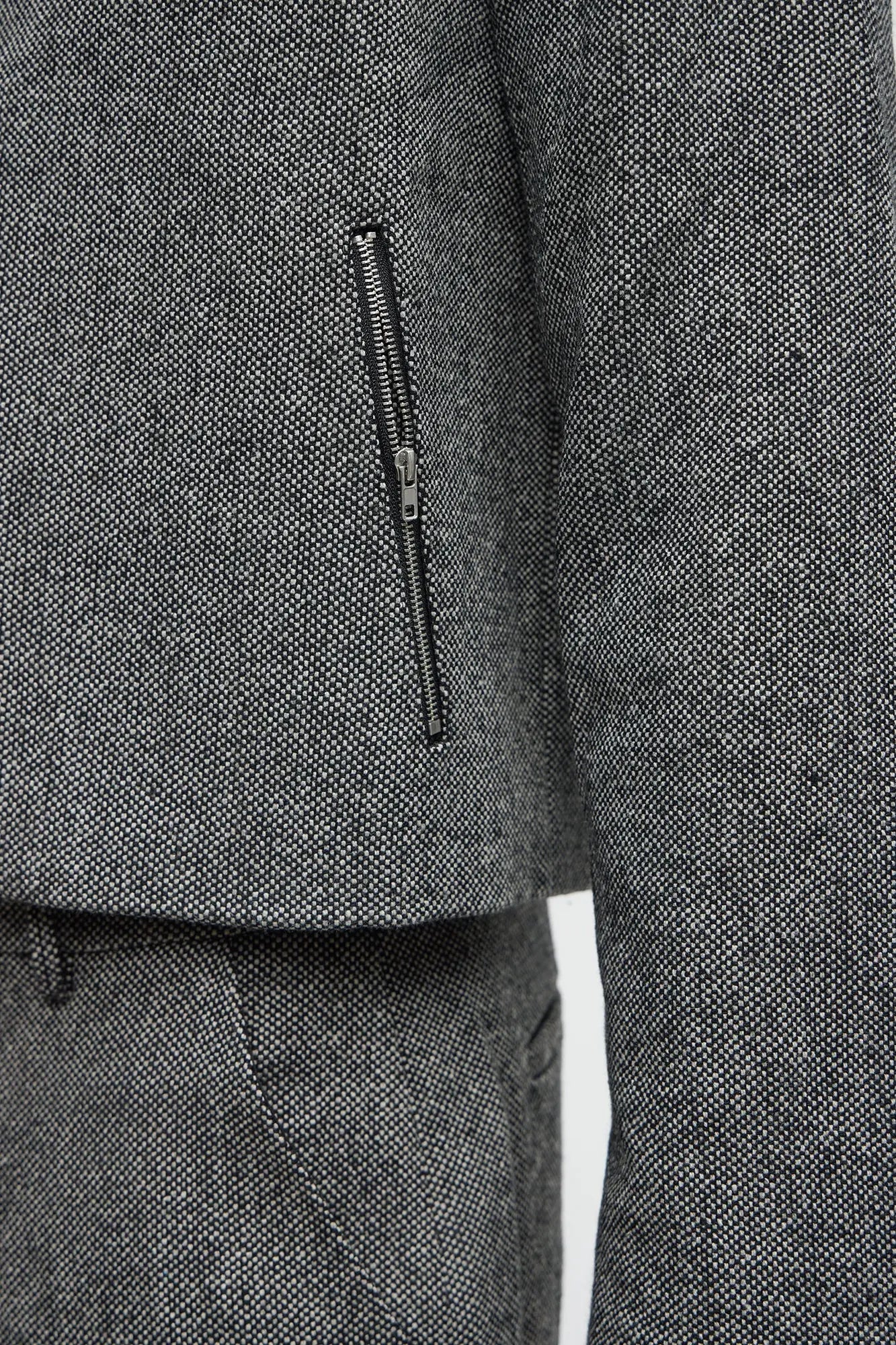 Textured Zip Moto Blazer - Black/combo