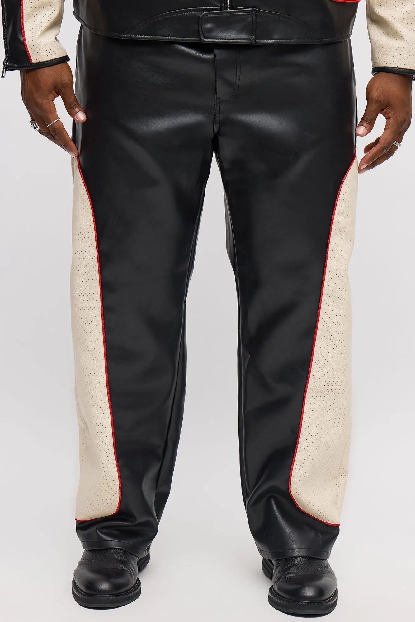 Relaxed Straight Faux Leather Moto Pant - Black/combo