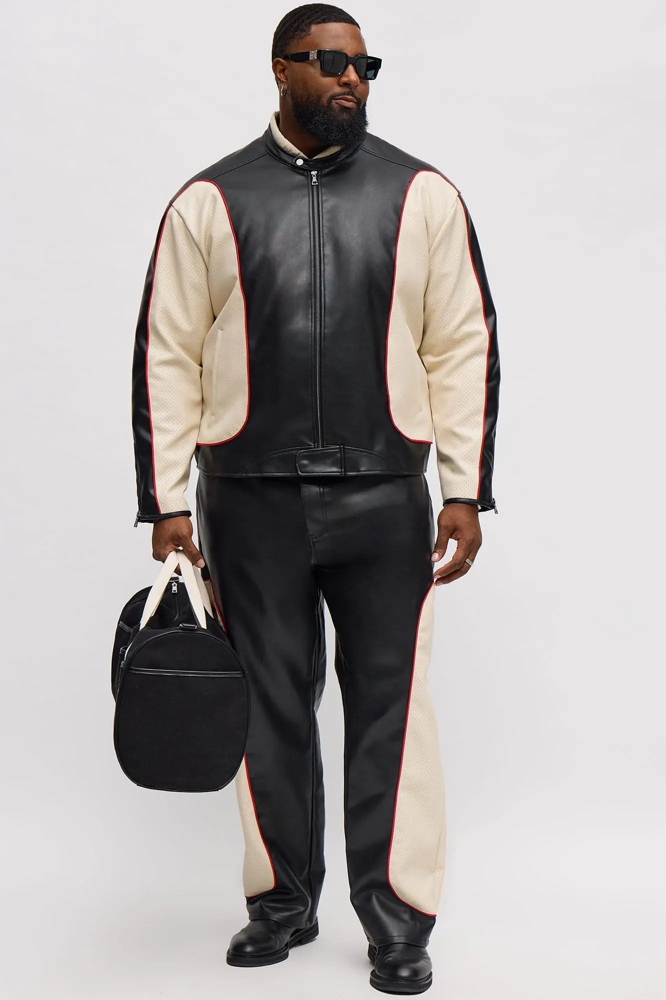 Relaxed Straight Faux Leather Moto Pant - Black/combo