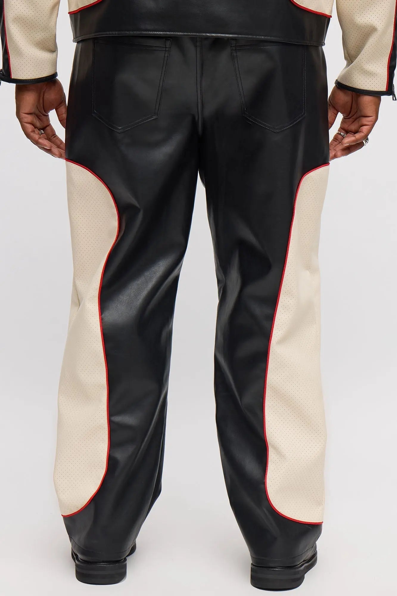 Relaxed Straight Faux Leather Moto Pant - Black/combo